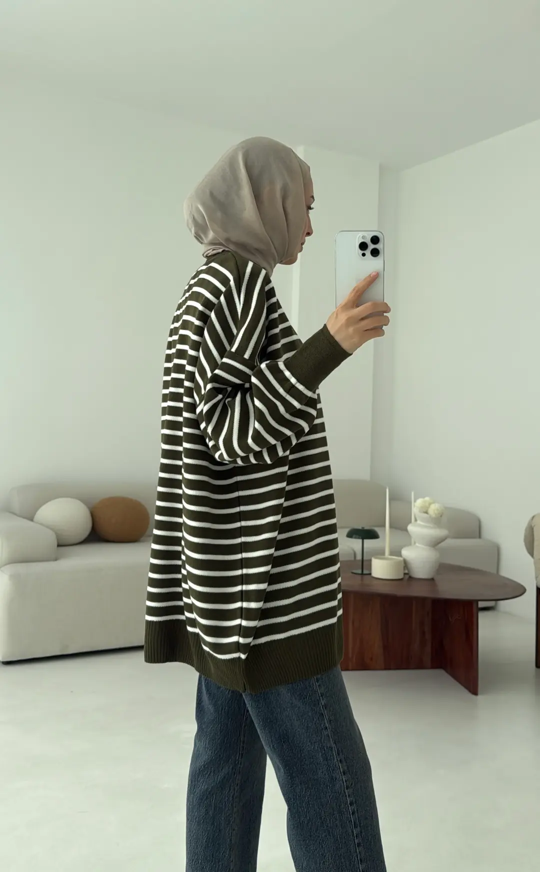 Çizgili Triko Kazak Haki - Görsel 4