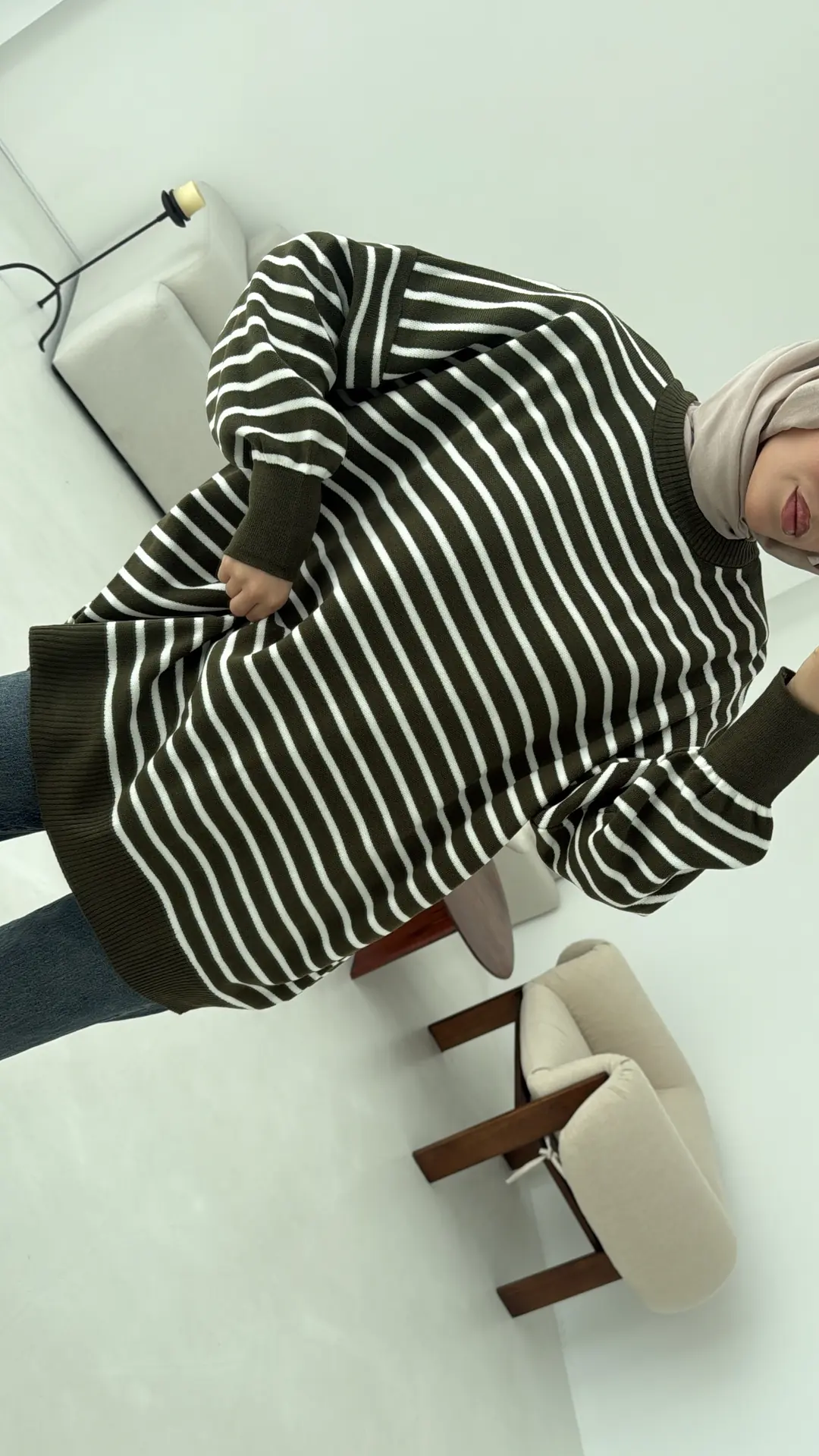 Çizgili Triko Kazak Haki - Görsel 6