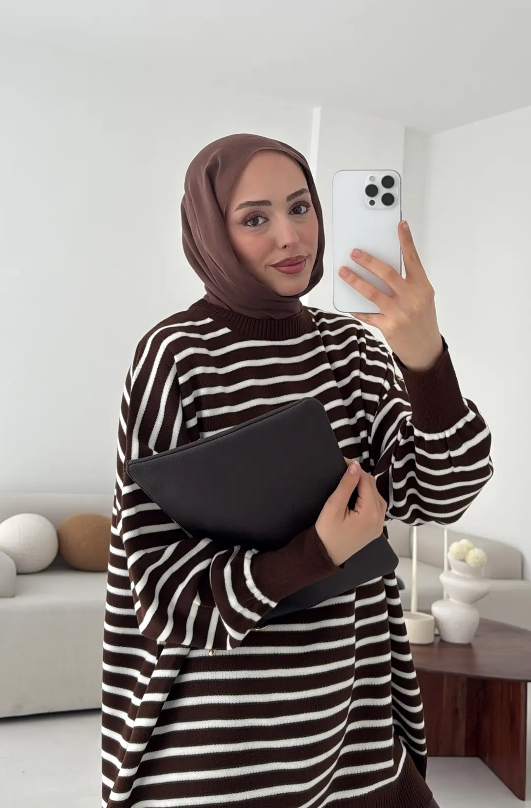 Çizgili Triko Kazak Kahve - Görsel 4