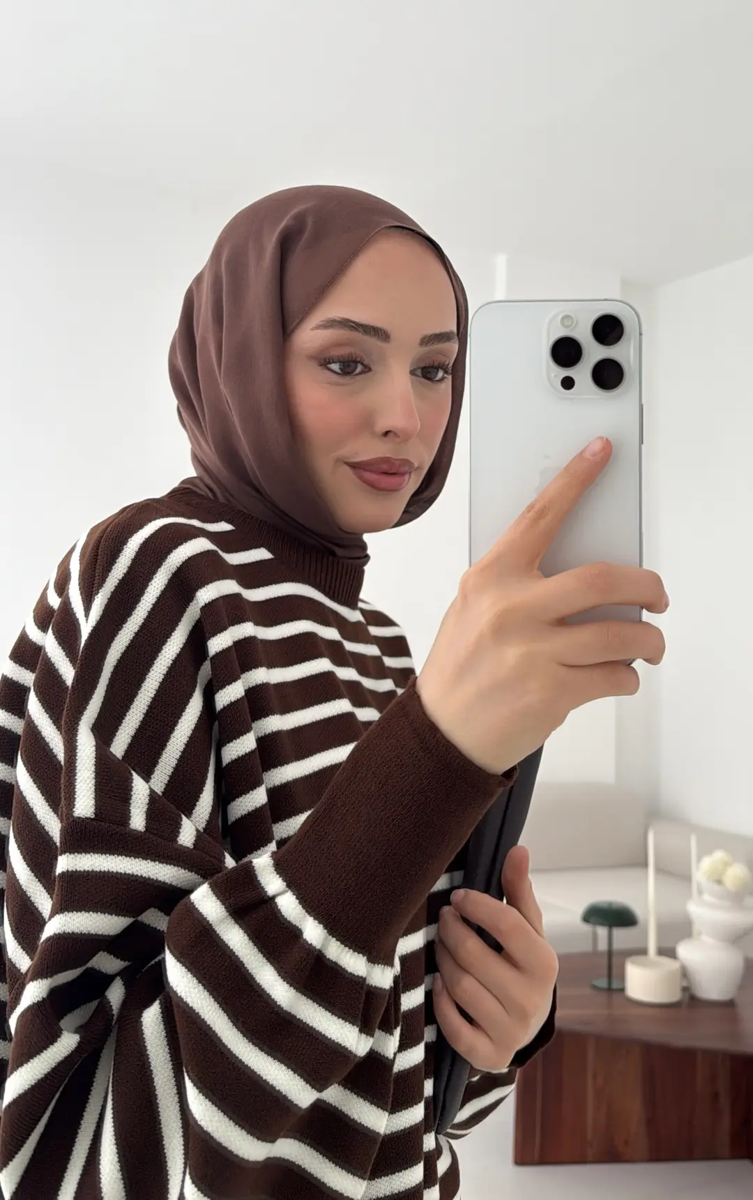 Çizgili Triko Kazak Kahve - Görsel 8