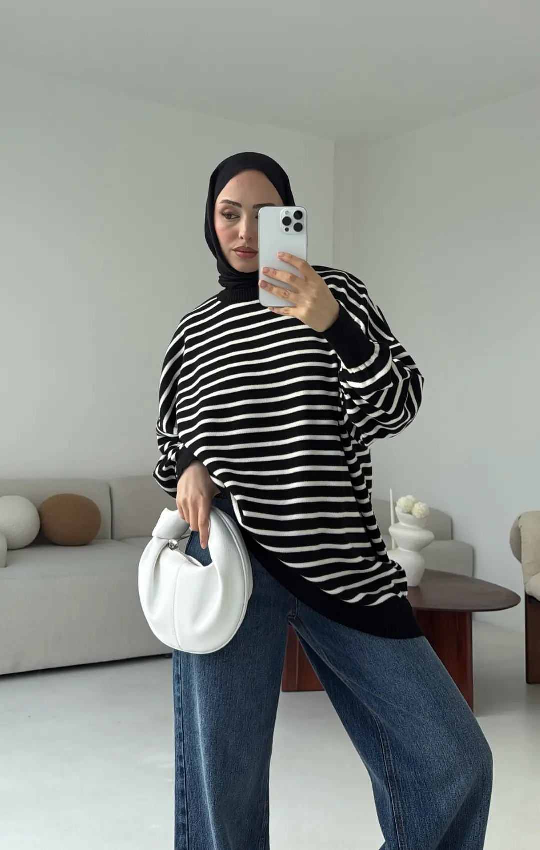 Çizgili Triko Kazak Siyah - Görsel 8