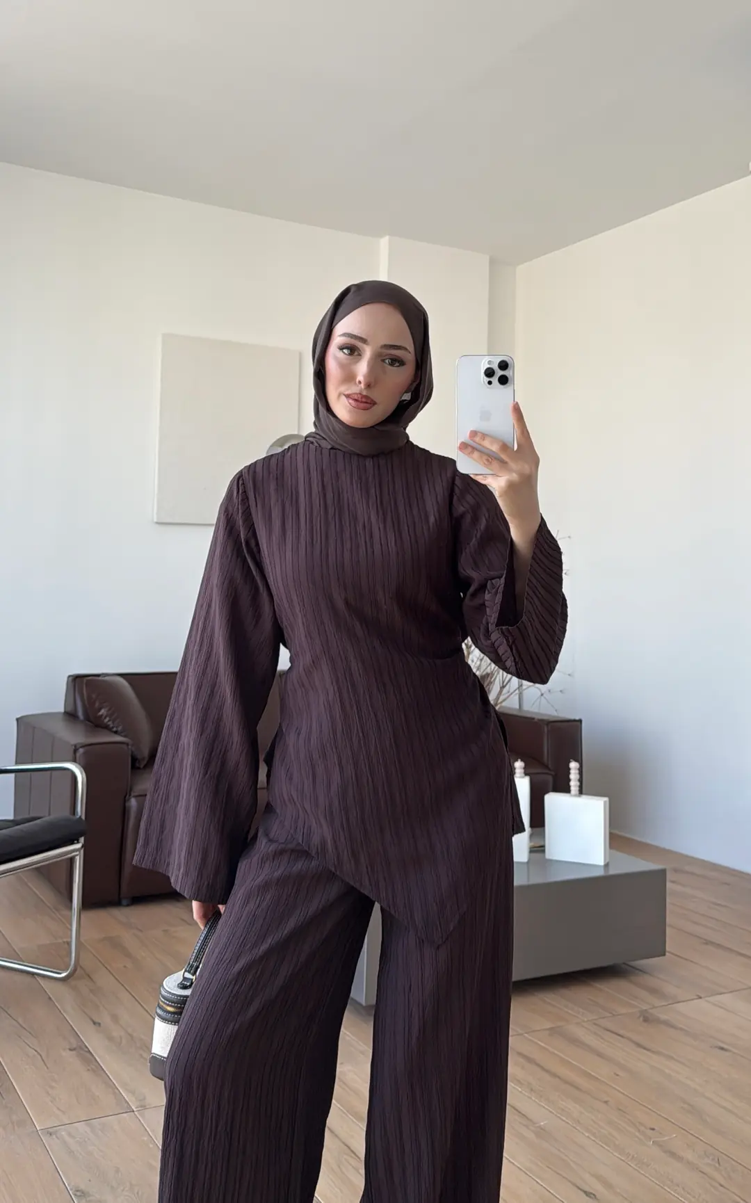 Çizgili Tunikli Takım Kahve - Görsel 2