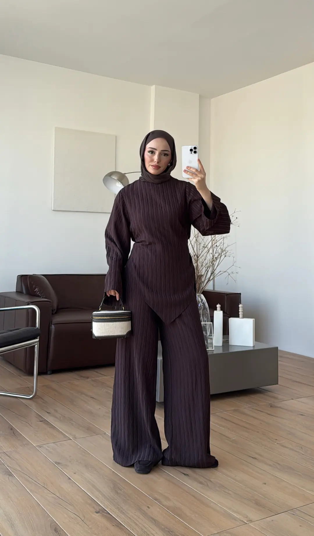 Çizgili Tunikli Takım Kahve - Görsel 5