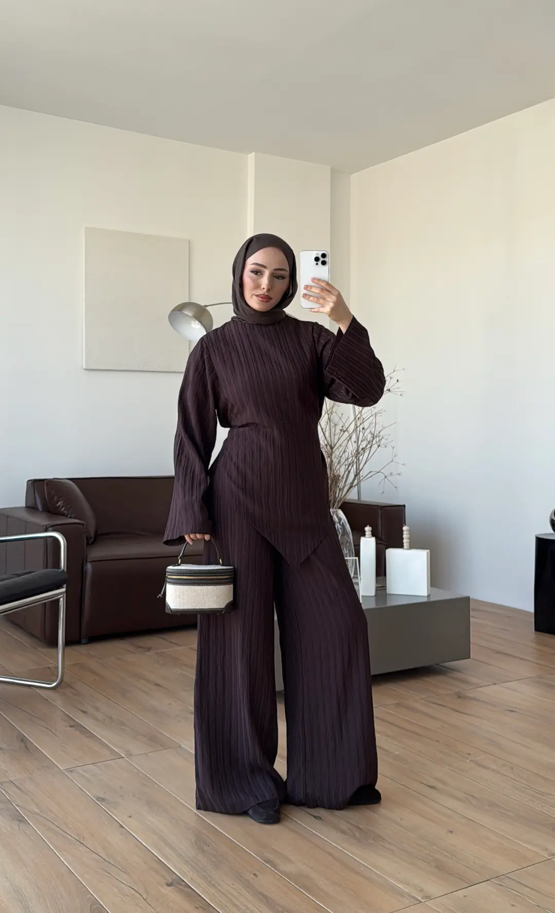 Çizgili Tunikli Takım Kahve - Görsel 7