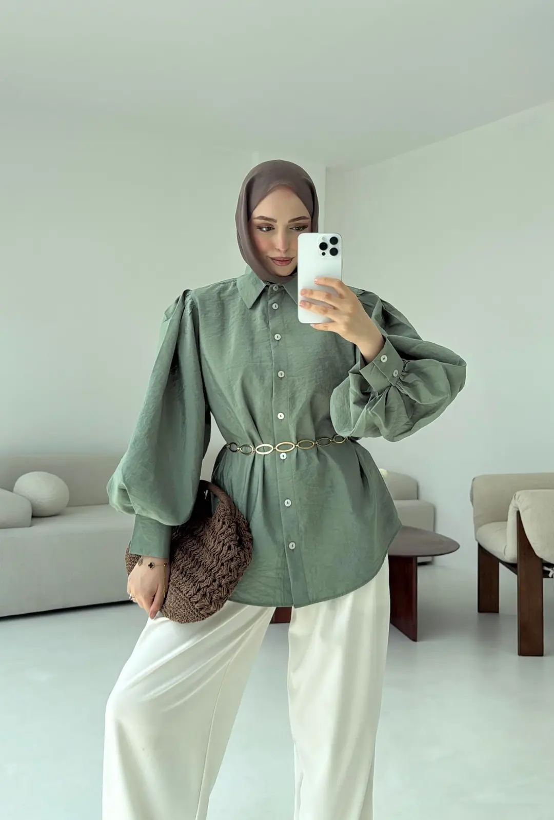 Cotton Balon Kol Gömlek Adaçayı - Görsel 3