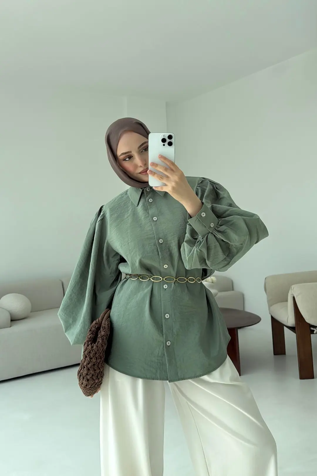 Cotton Balon Kol Gömlek Adaçayı - Görsel 7