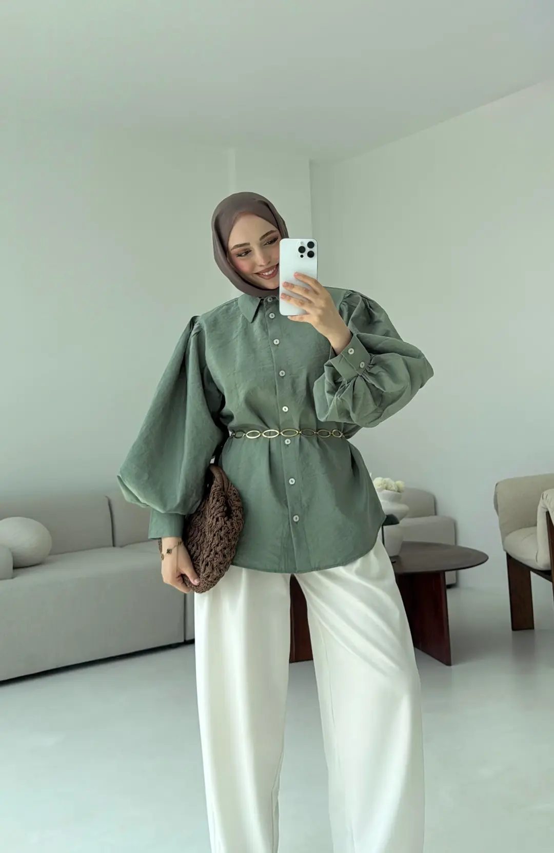 Cotton Balon Kol Gömlek Adaçayı - Görsel 8