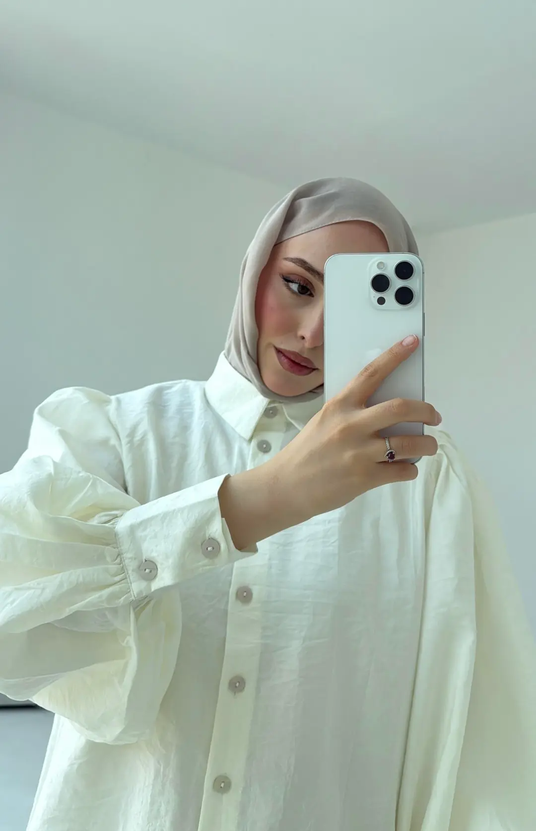 Cotton Balon Kol Gömlek Krem - Görsel 6