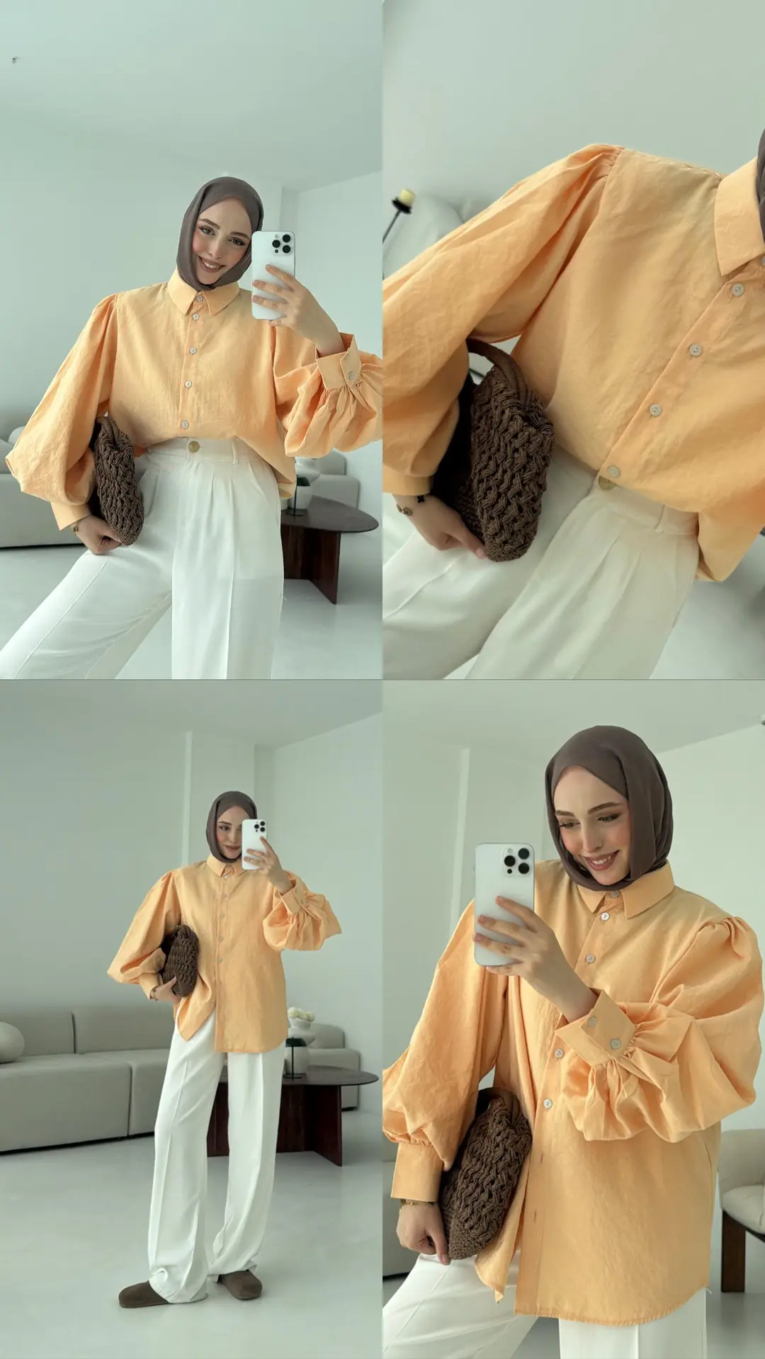 Cotton Balon Kol Gömlek Somon - Görsel 5