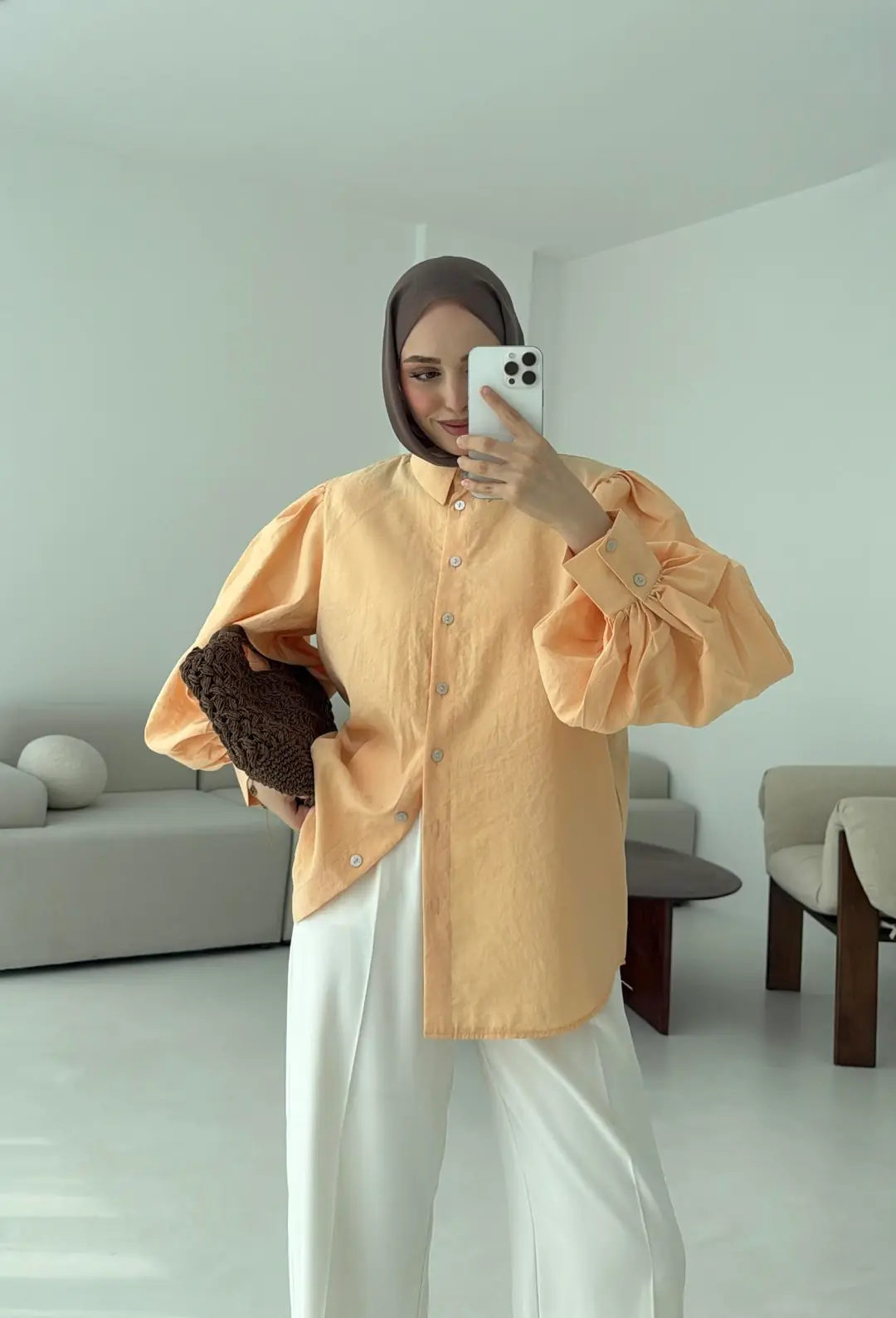 Cotton Balon Kol Gömlek Somon - Görsel 6