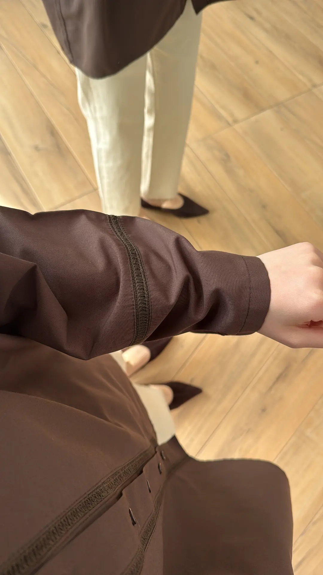 Dantel Geçişli Poplin Gömlek Kahve - Görsel 7