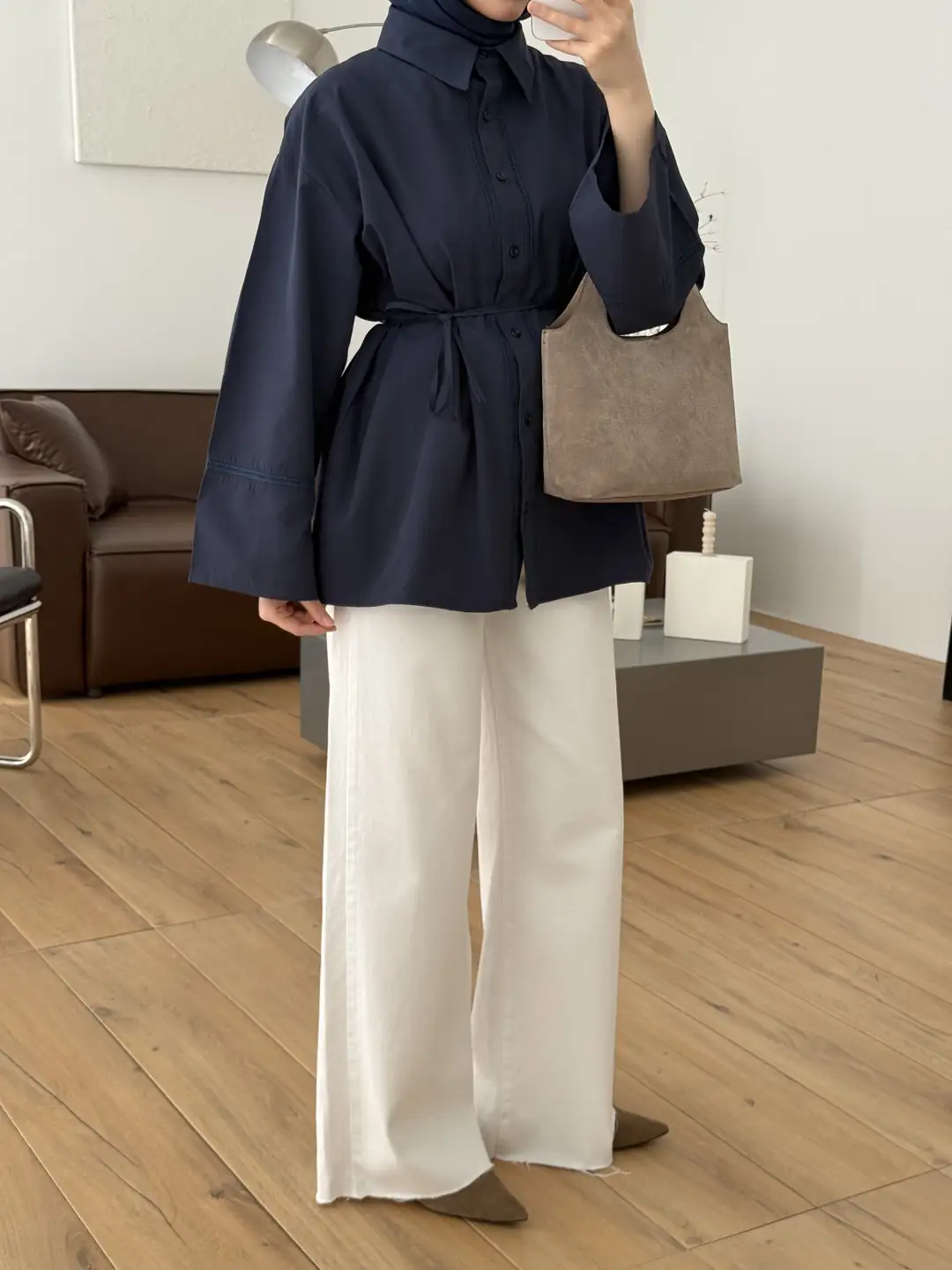 Dantel Geçişli Poplin Gömlek Lacivert - Görsel 2