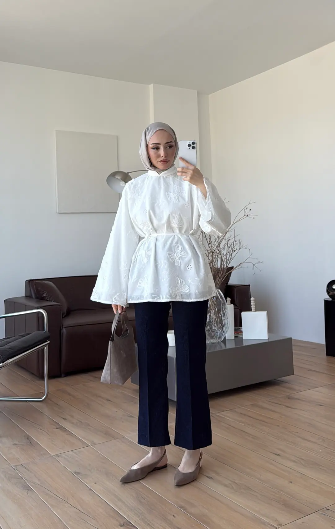 Dantelli Hakim Yaka Bluz Beyaz - Görsel 6