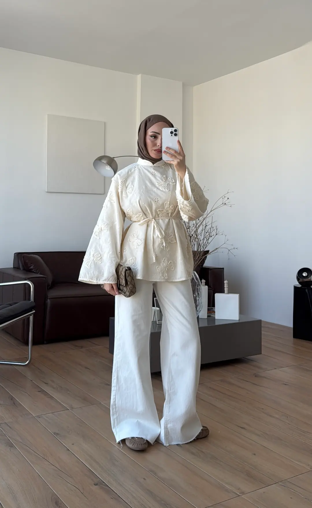 Dantelli Hakim Yaka Bluz Krem - Görsel 7