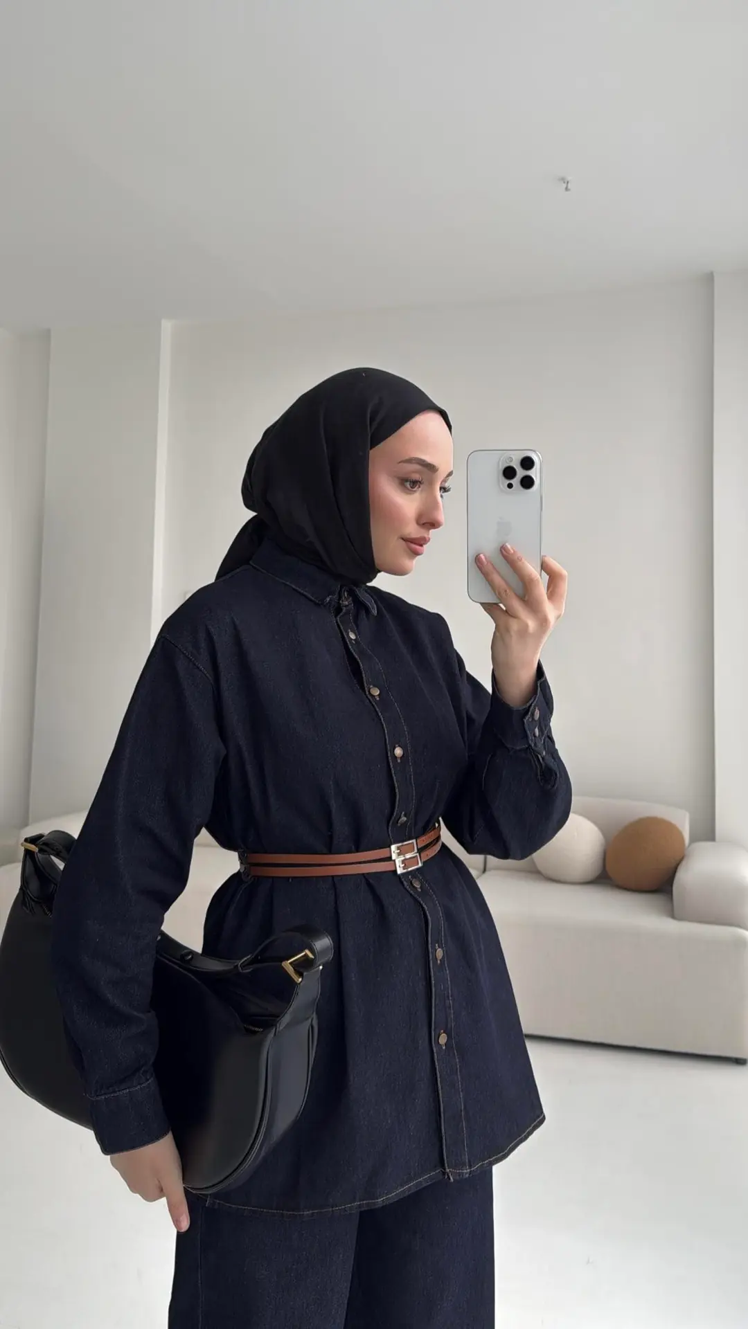 Denim Kemerli Gömlek Takım - Görsel 3