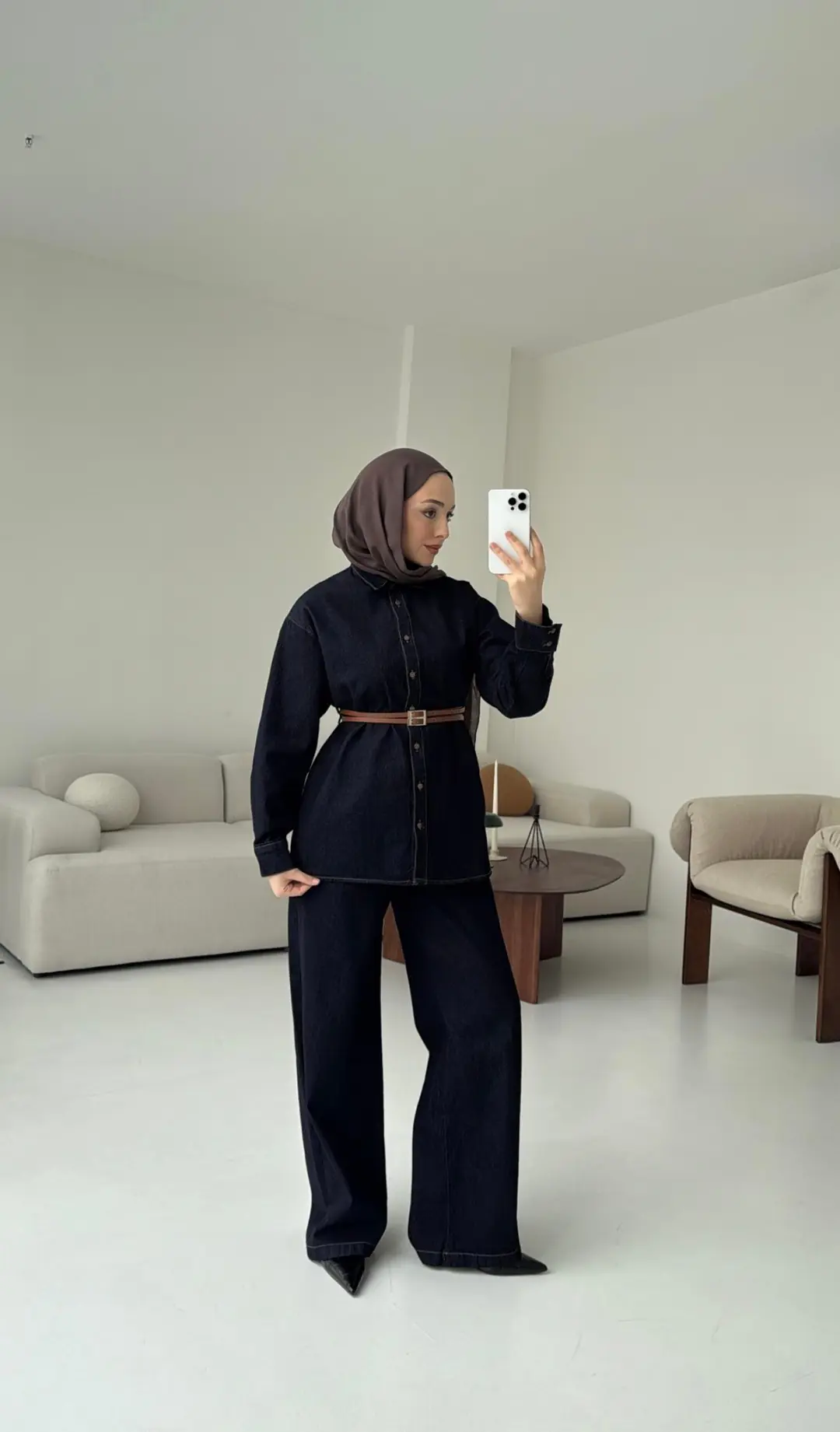 Denim Kemerli Gömlek Takım - Görsel 5