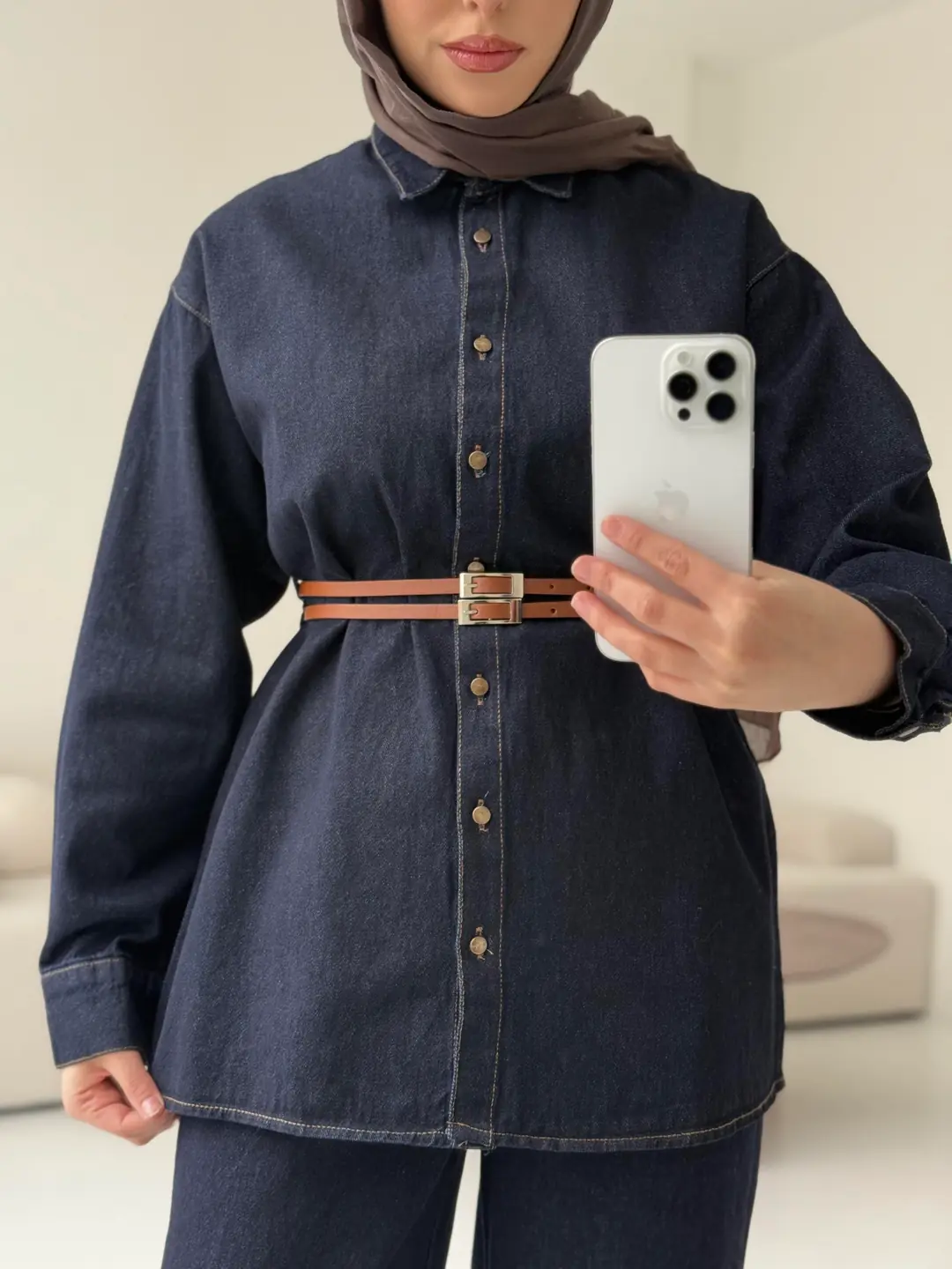 Denim Kemerli Gömlek Takım - Görsel 6