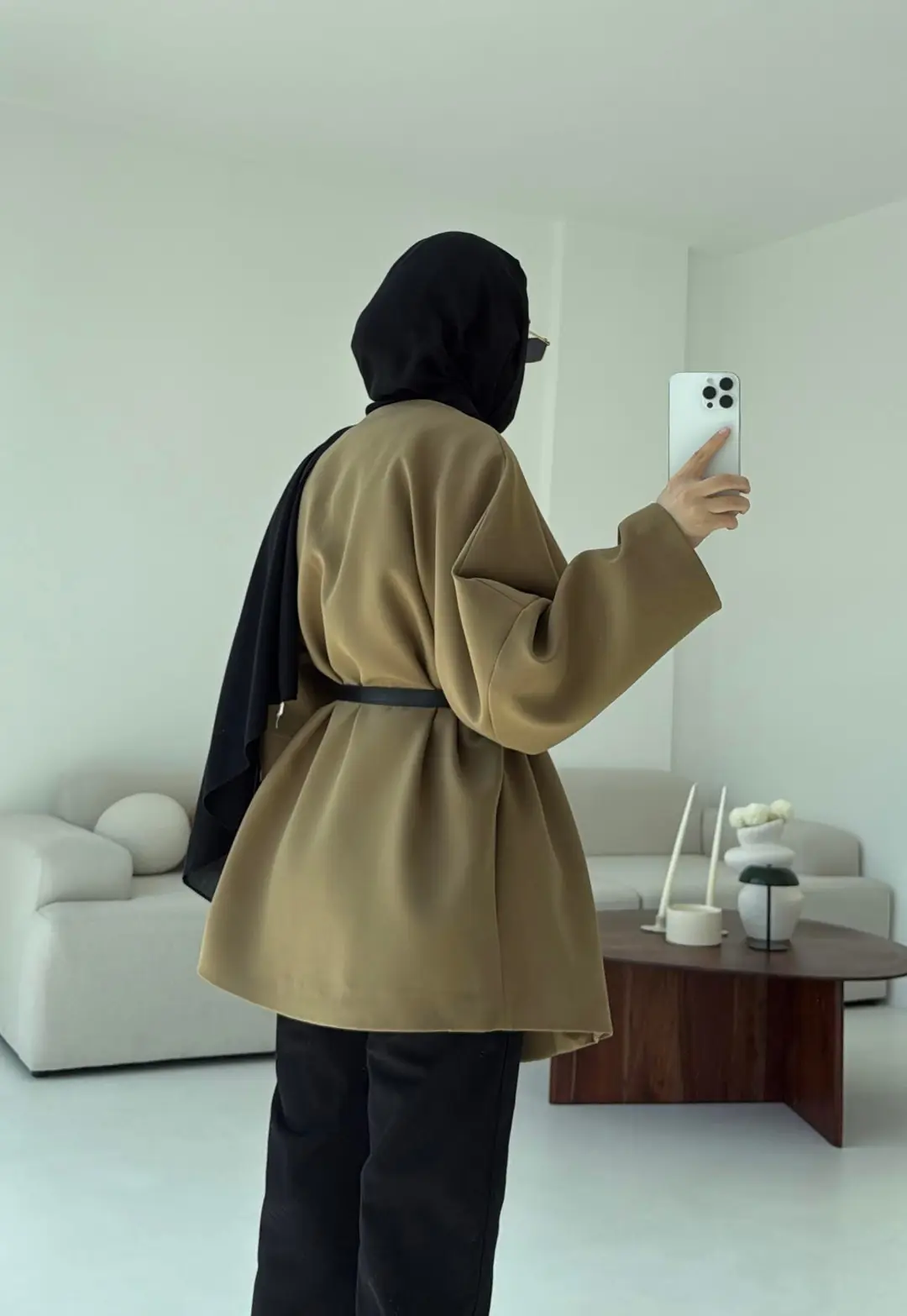 Deri Kemer Detay Oversize Ceket Olive - Görsel 6