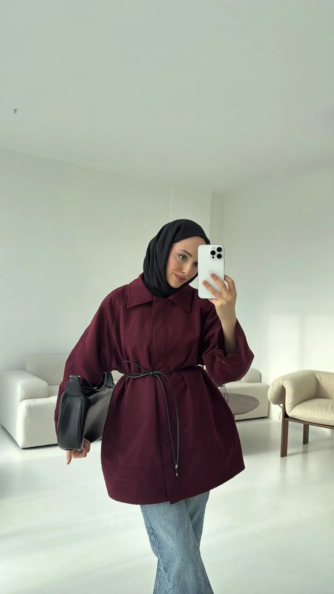 Deri Kemerli Premium Astarlı Fermuarlı Trençkot