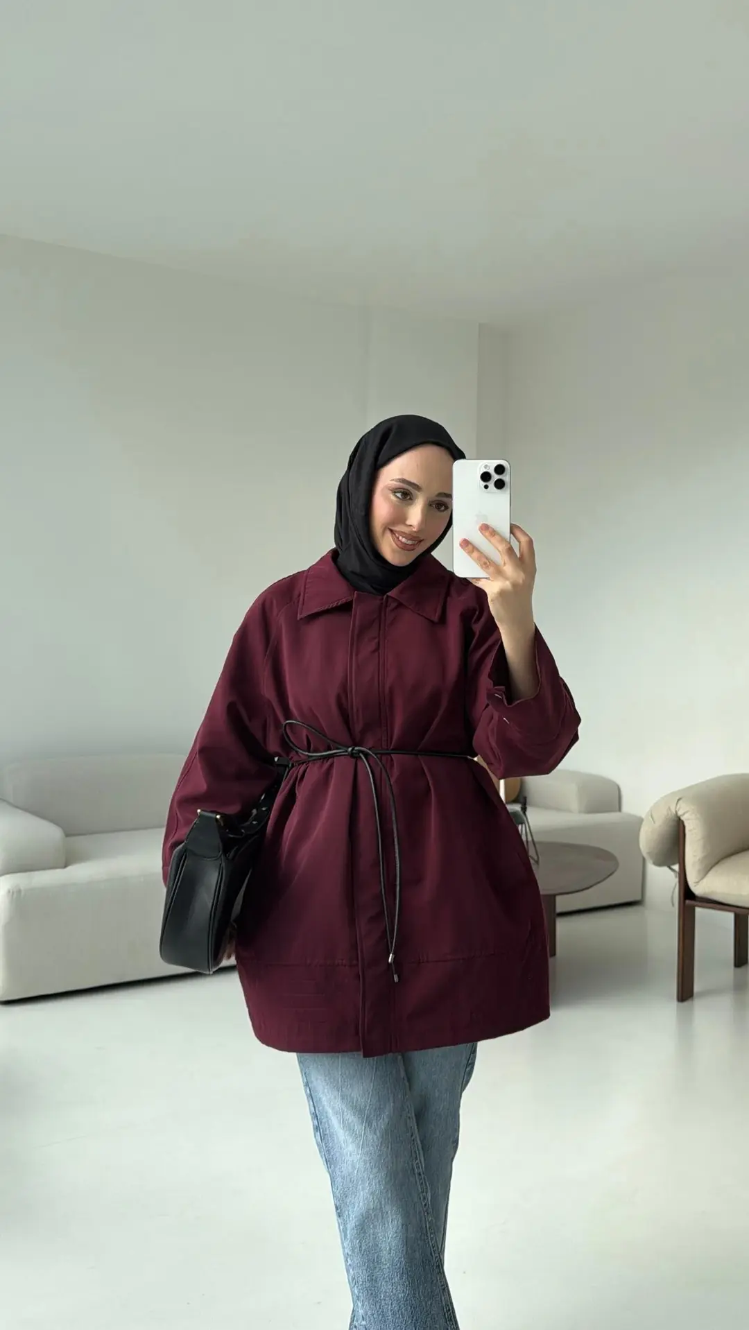 Deri Kemerli Premium Astarlı Fermuarlı Trençkot - Görsel 2