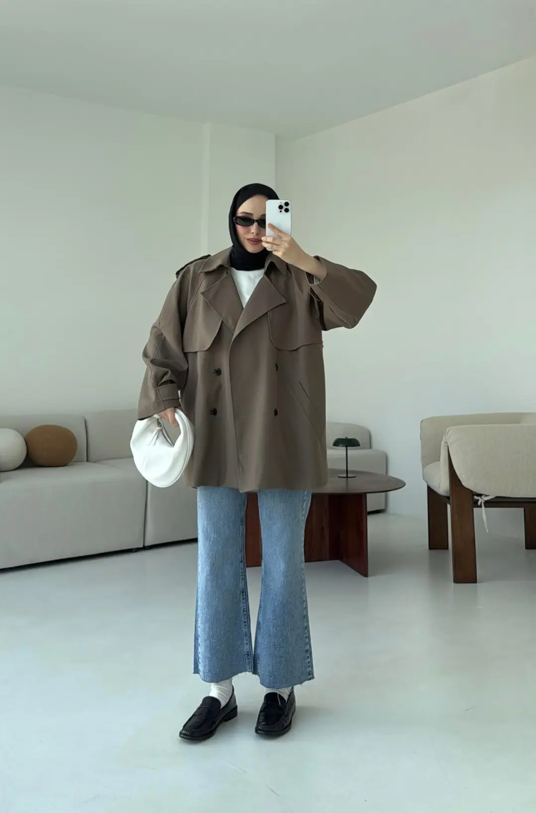 Deri Kemerli Trençkot Vizon