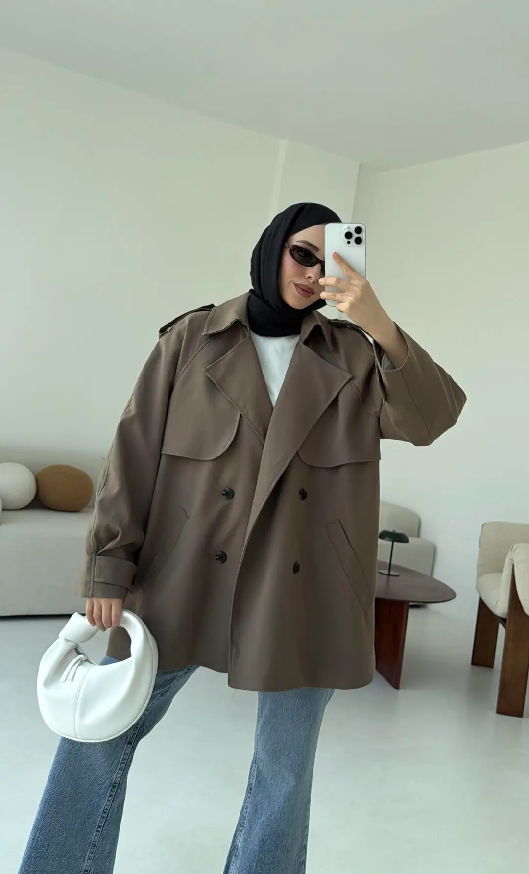 Deri Kemerli Trençkot Vizon - Görsel 3