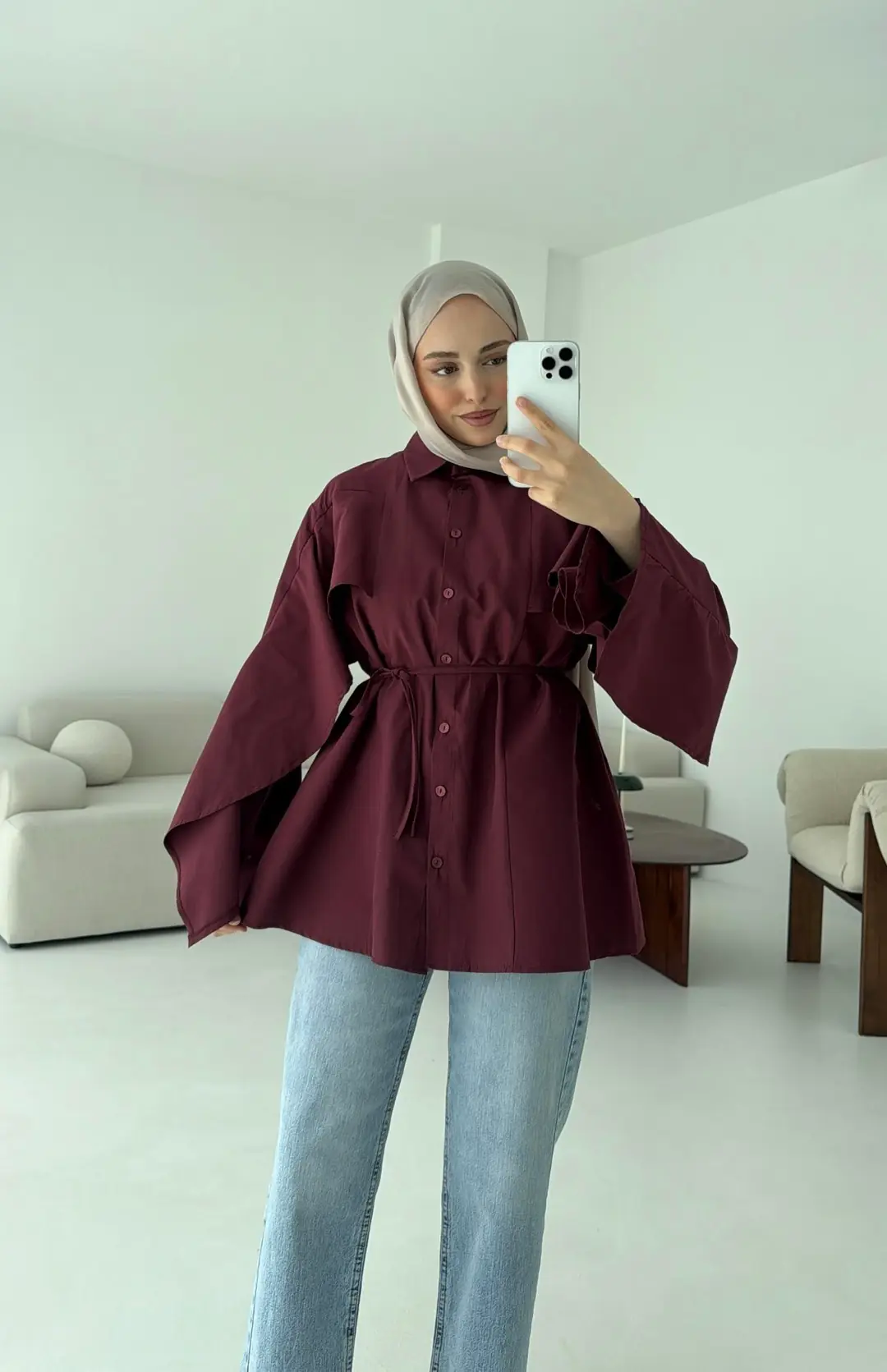 Detaylı Poplin Gömlek Bordo