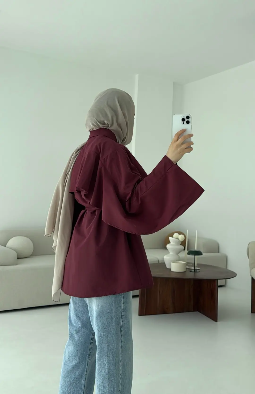 Detaylı Poplin Gömlek Bordo - Görsel 2