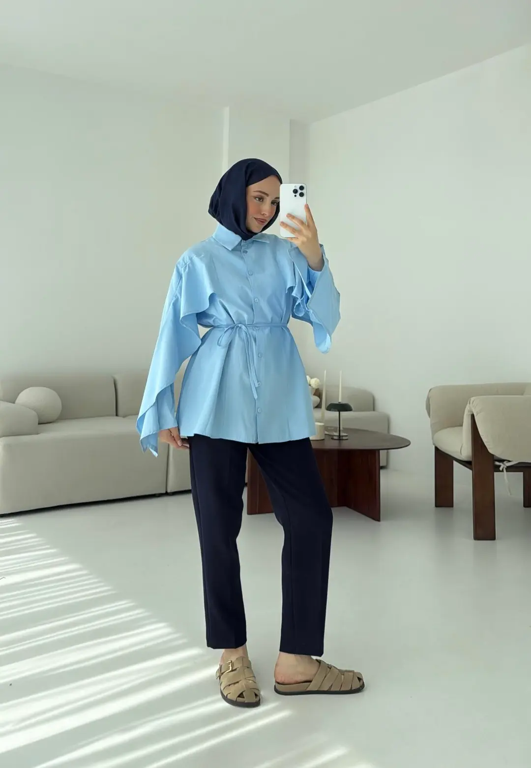 Detaylı Poplin Gömlek Mavi - Görsel 4