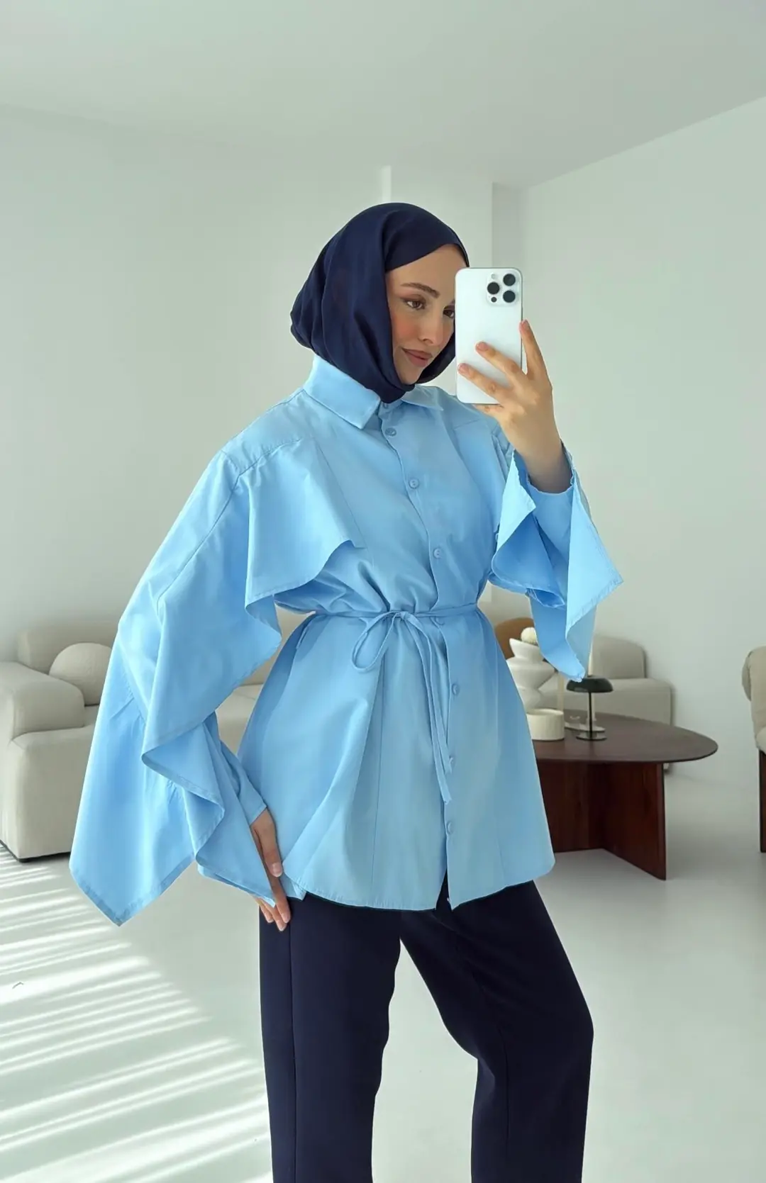 Detaylı Poplin Gömlek Mavi - Görsel 5