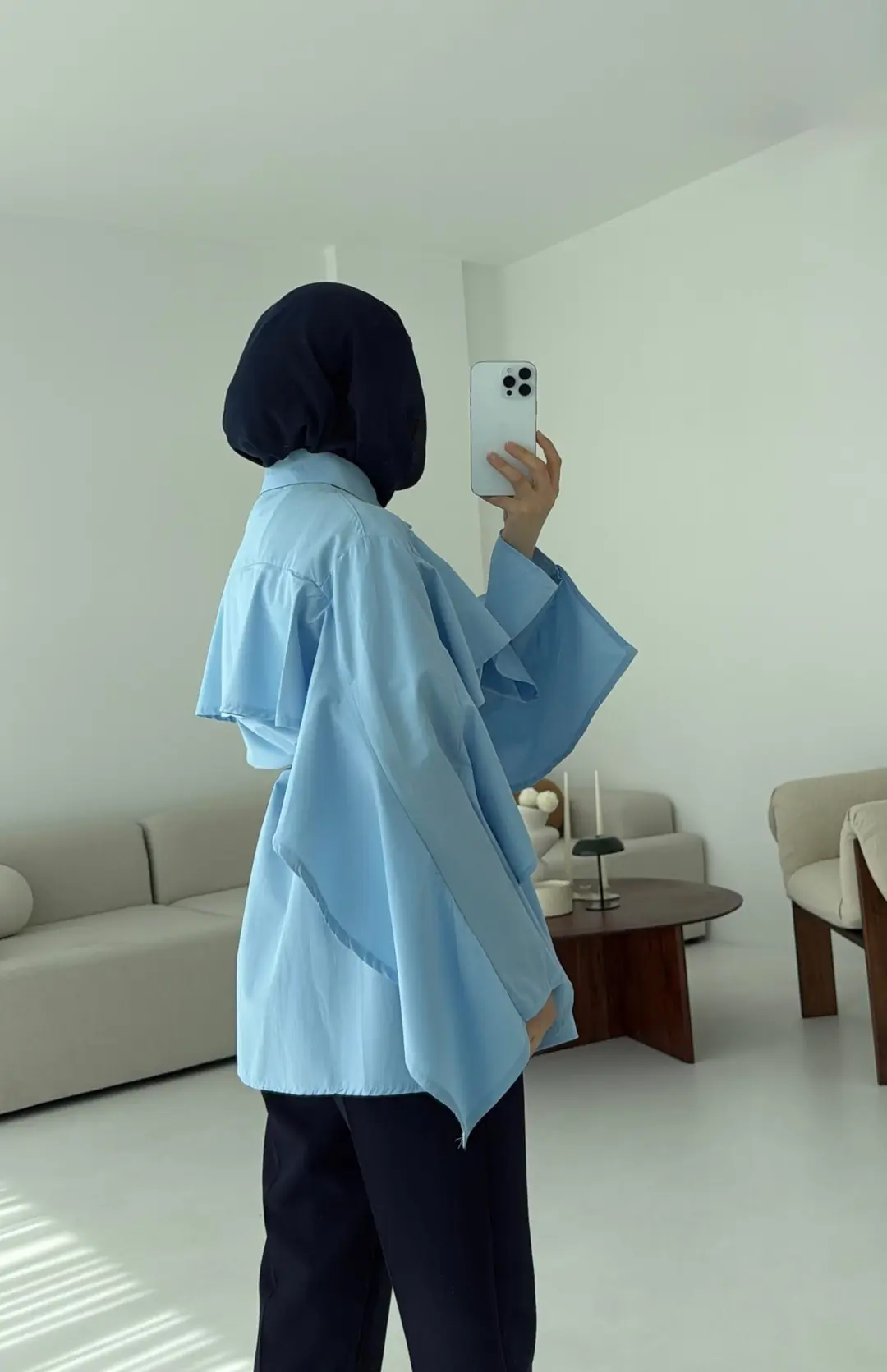 Detaylı Poplin Gömlek Mavi - Görsel 6