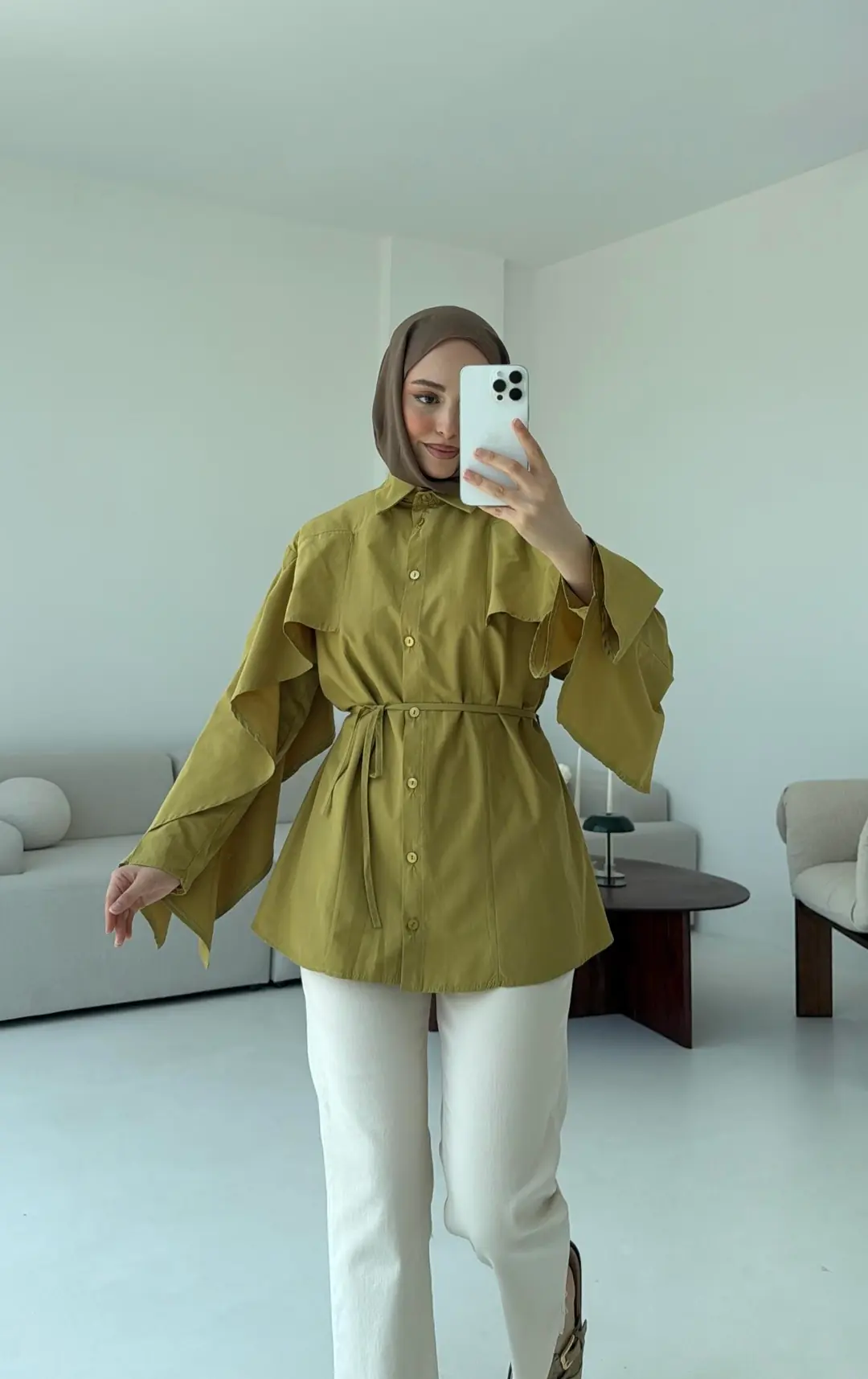 Detaylı Poplin Gömlek Olive - Görsel 3