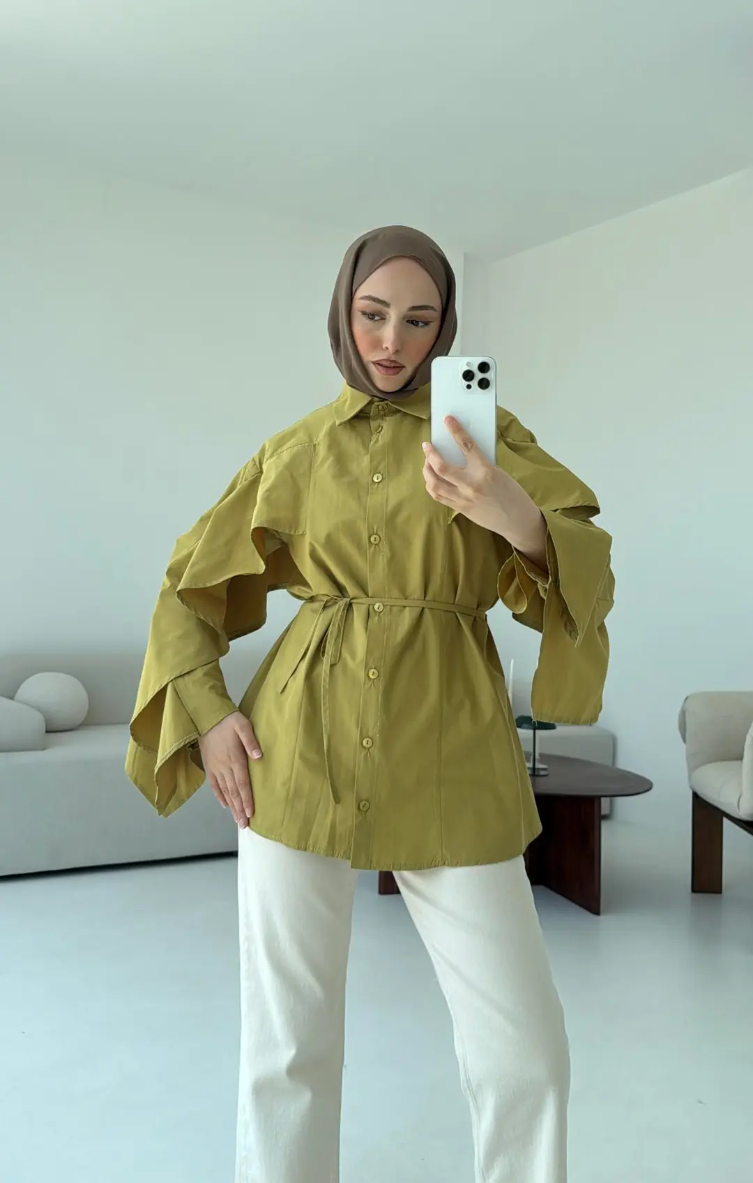 Detaylı Poplin Gömlek Olive - Görsel 4