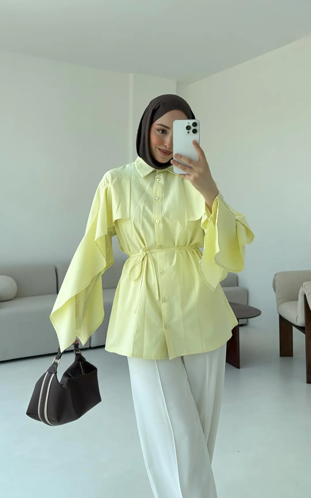 Detaylı Poplin Gömlek Sarı - Görsel 3