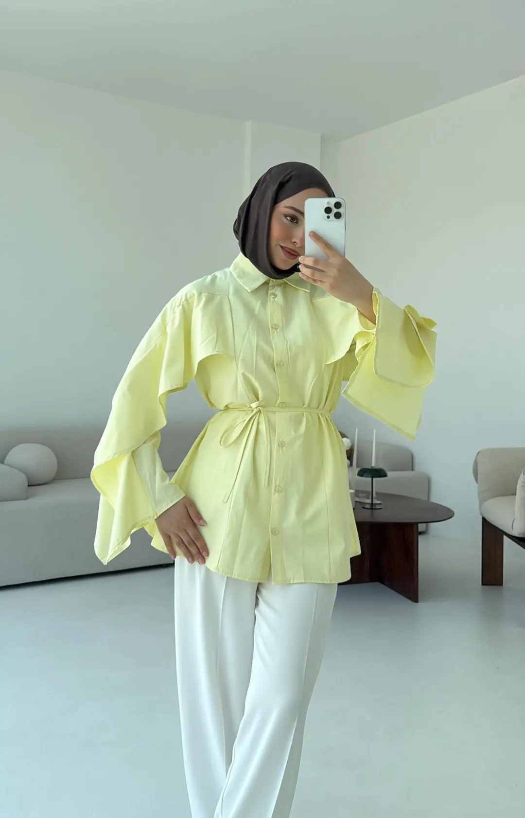 Detaylı Poplin Gömlek Sarı - Görsel 6