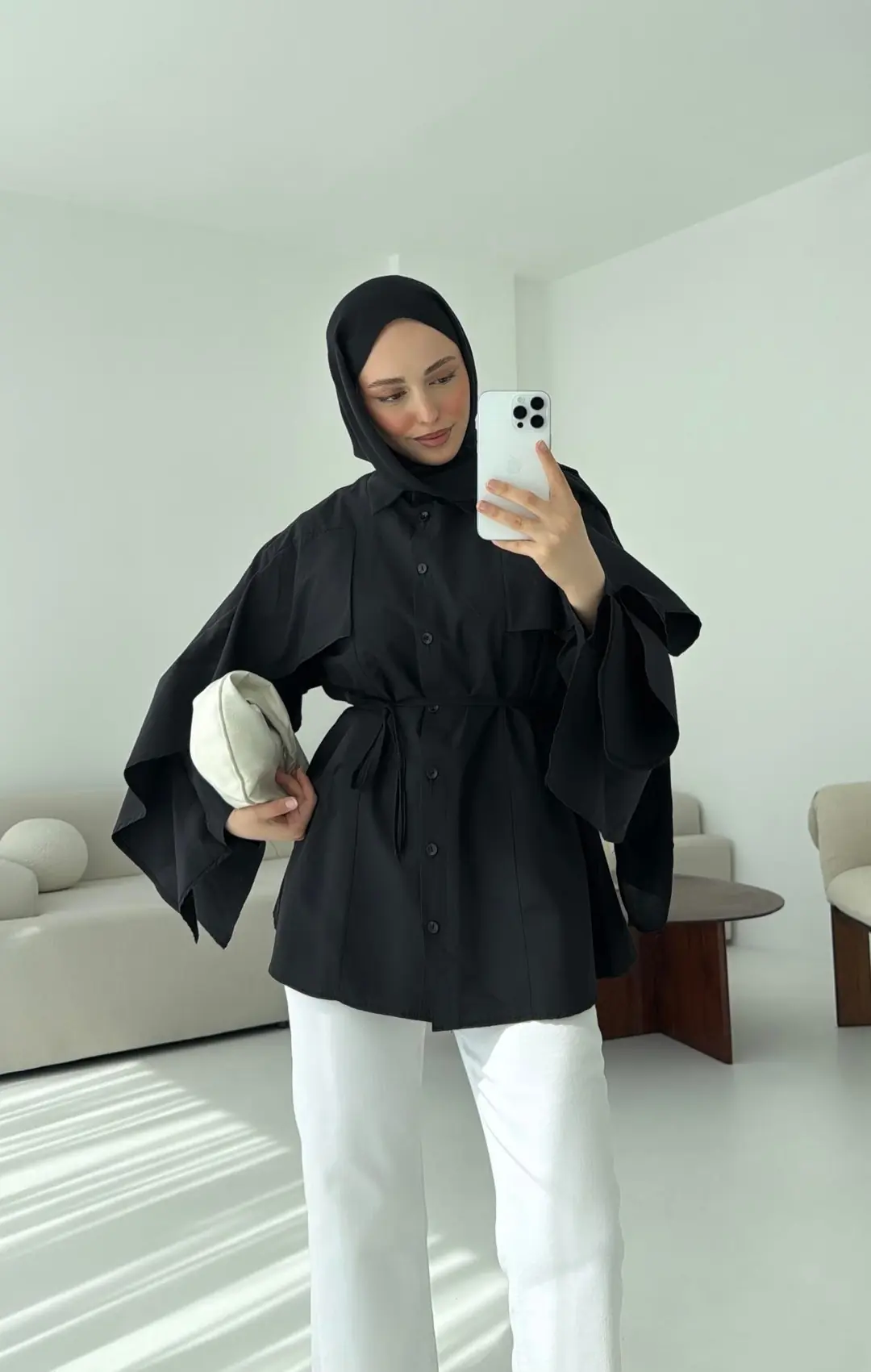 Detaylı Poplin Gömlek Siyah - Görsel 4