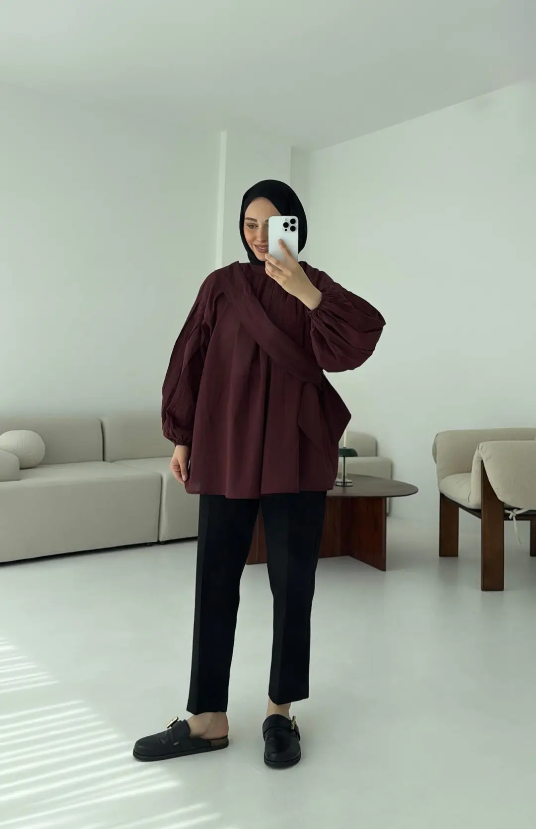 Detaylı Vual Kumaş Gömlek Bordo - Görsel 6