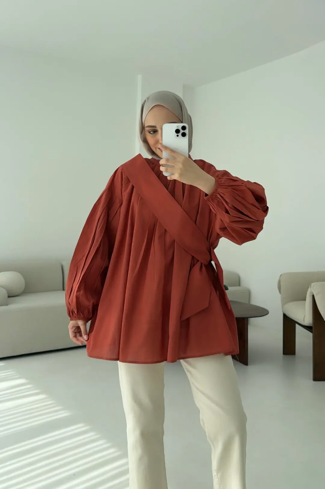 Detaylı Pens Gömlek Kiremit - Görsel 4