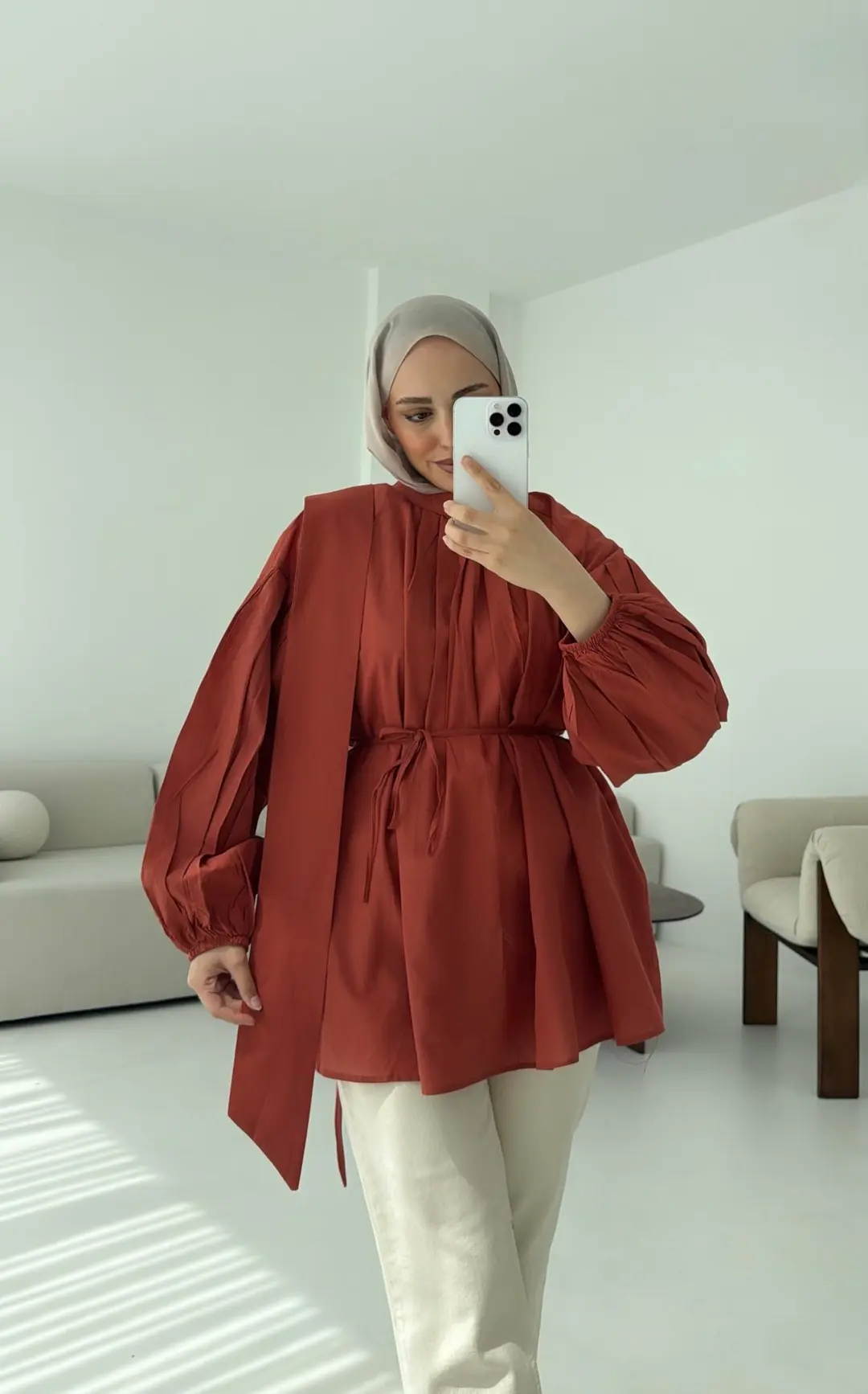 Detaylı Pens Gömlek Kiremit - Görsel 5