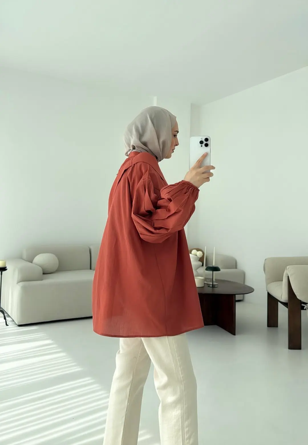 Detaylı Pens Gömlek Kiremit - Görsel 7