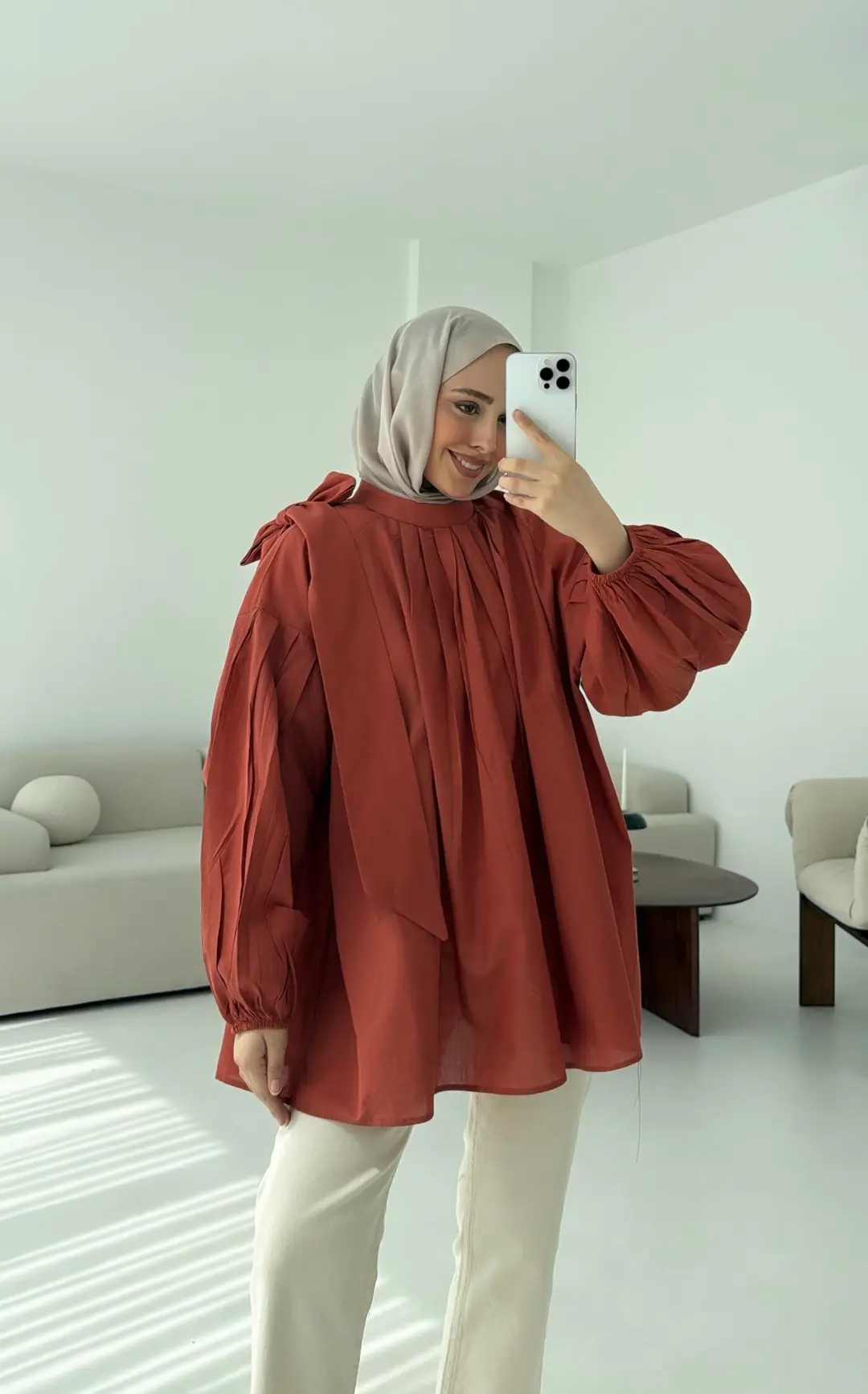 Detaylı Pens Gömlek Kiremit - Görsel 9