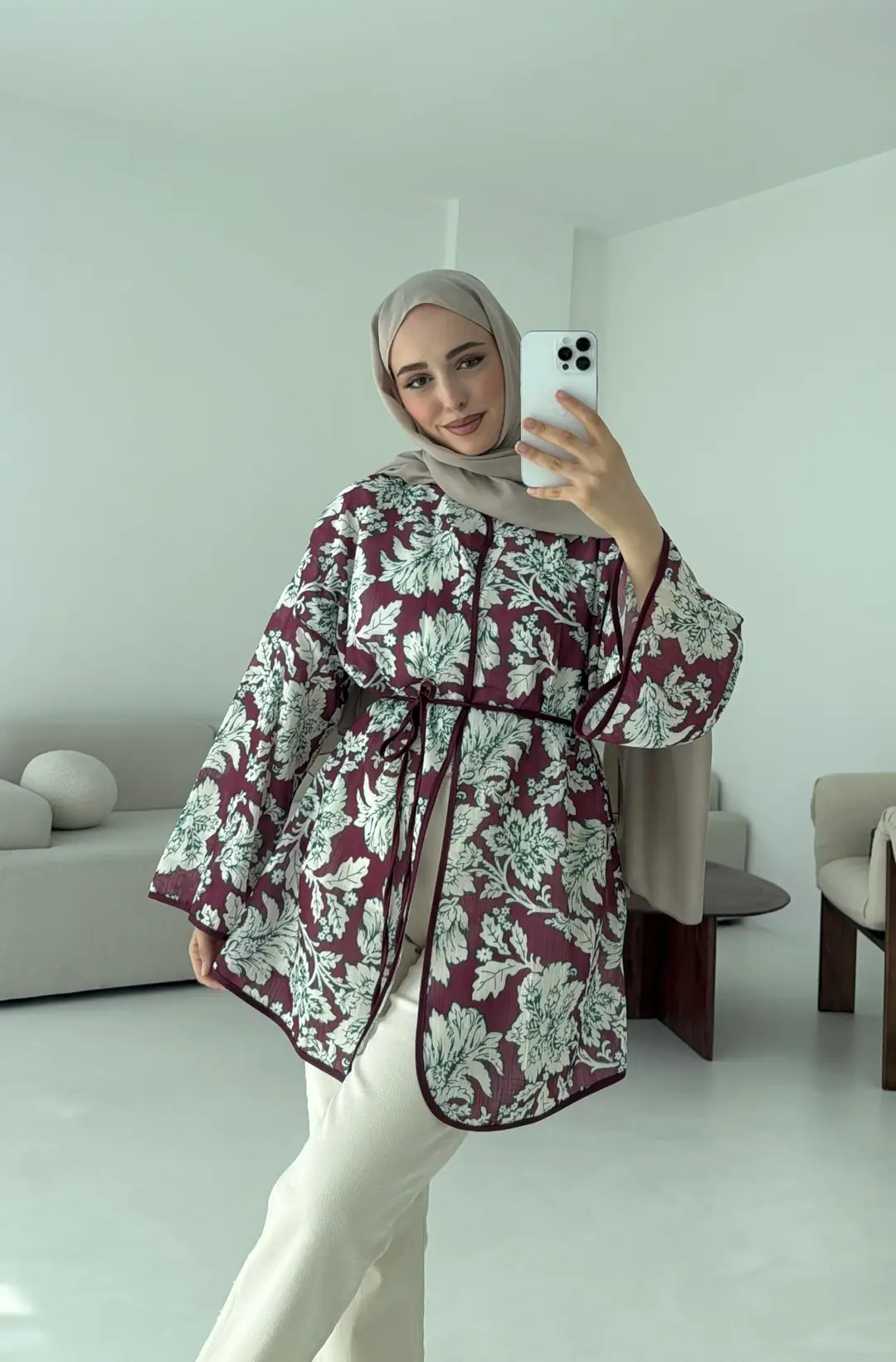 Dijital Baskılı Kimono Bordo - Görsel 4