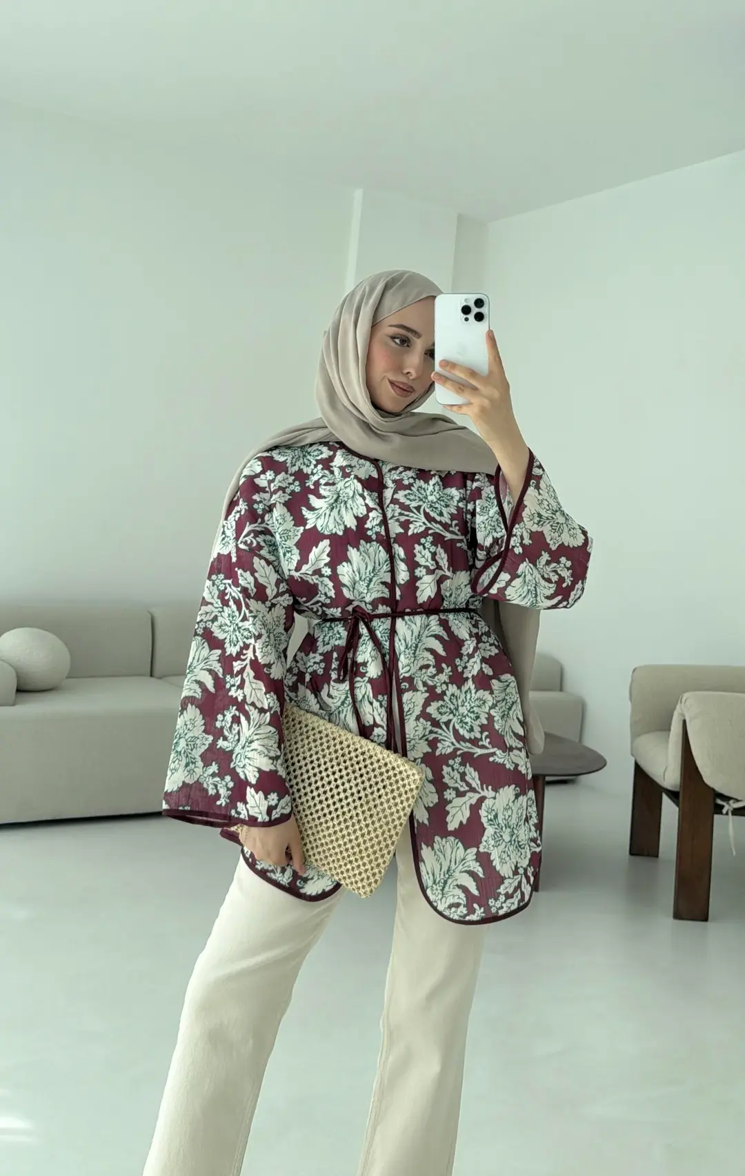 Dijital Baskılı Kimono Bordo - Görsel 5