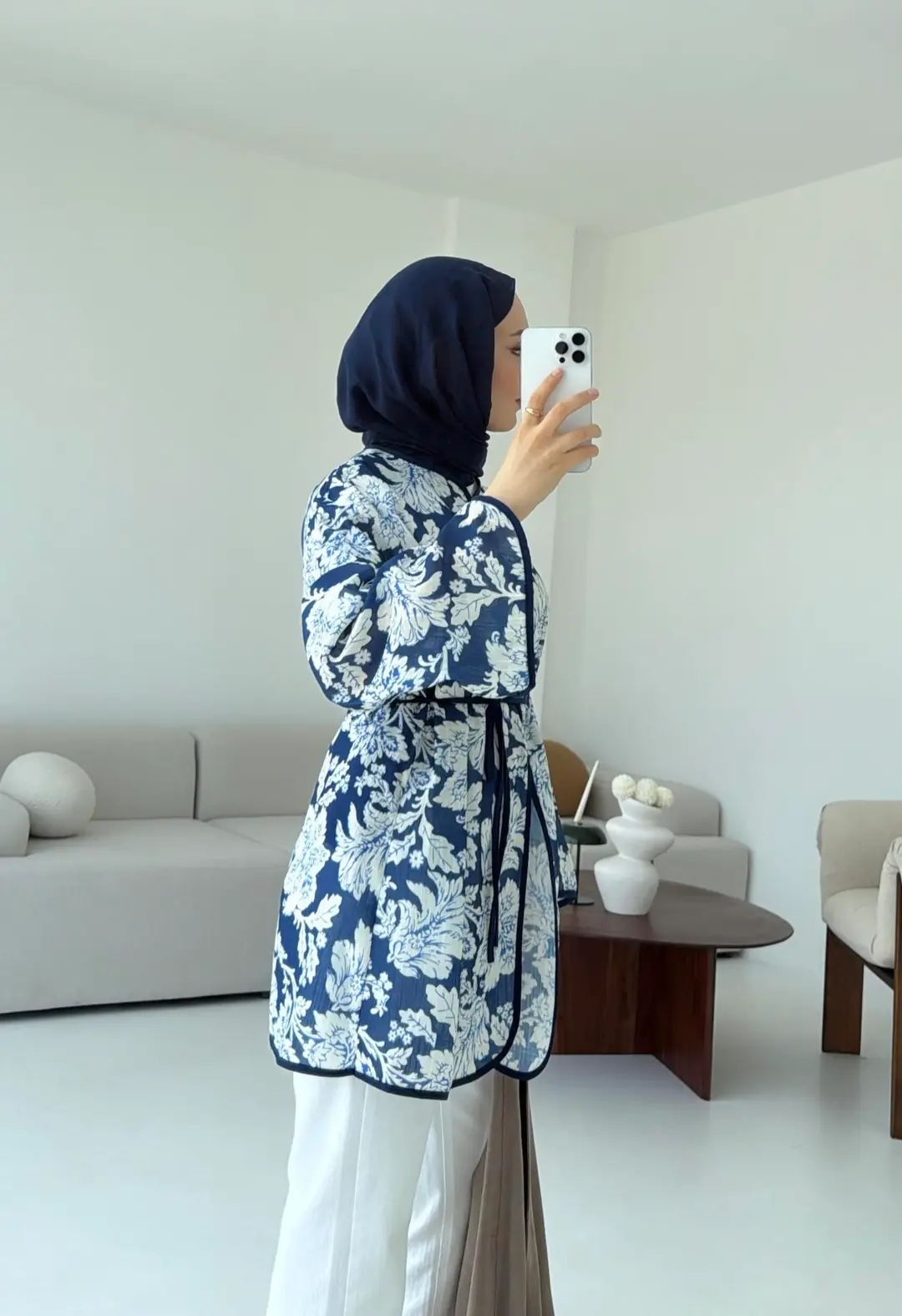 Dijital Baskılı Kimono Lacivert