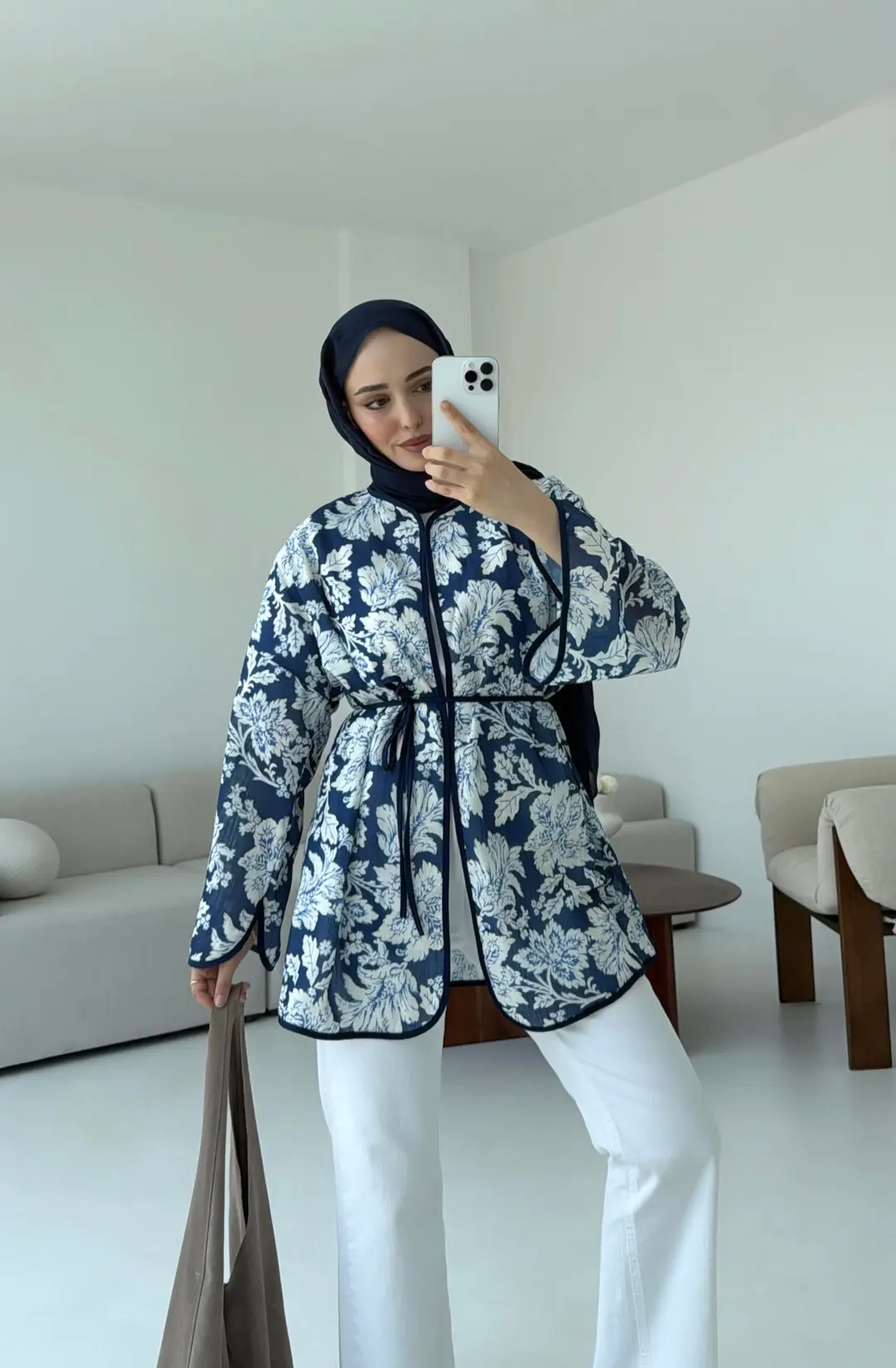 Dijital Baskılı Kimono Lacivert - Görsel 6