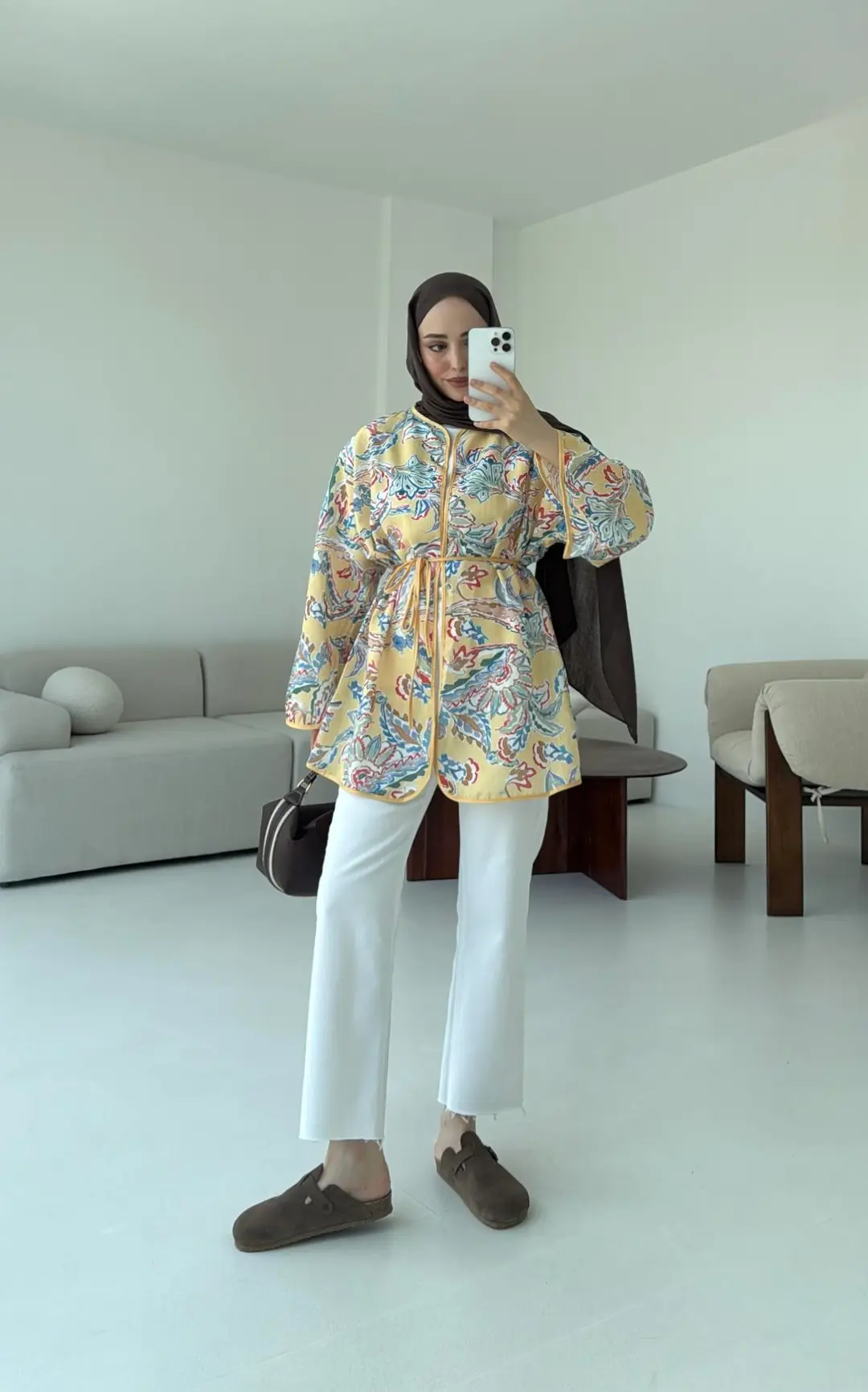 Dijital Baskılı Kimono Sarı - Görsel 5