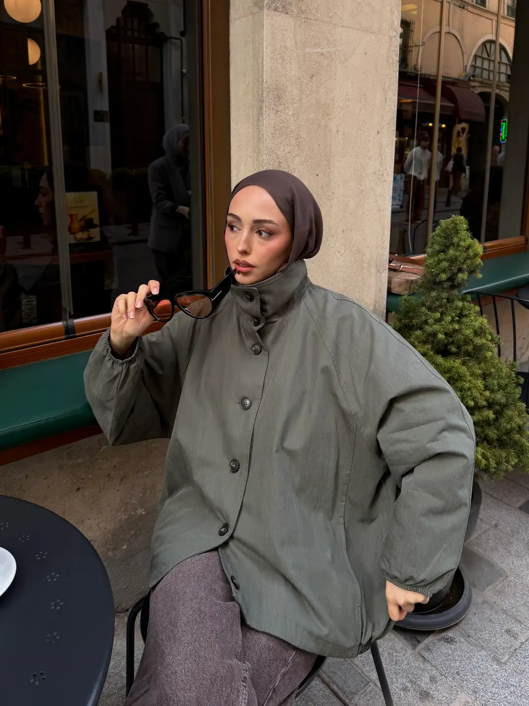 Dik Yaka Bomber Trençkot Haki - Görsel 5