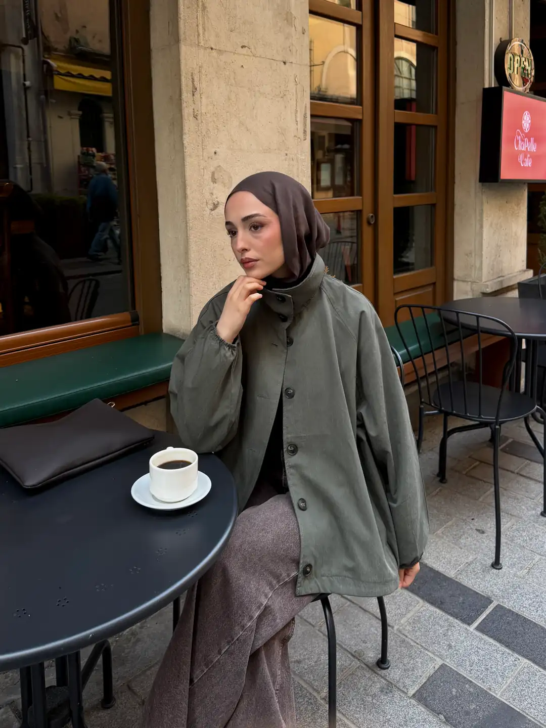 Dik Yaka Bomber Trençkot Haki - Görsel 8