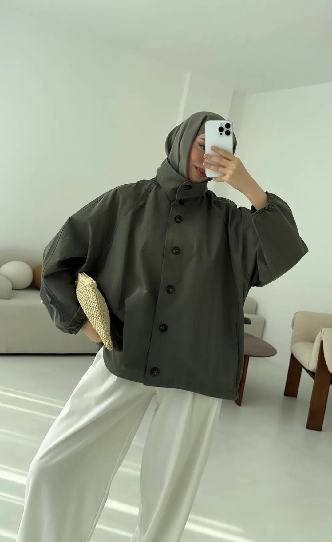 Dik Yaka Bomber Trençkot Haki