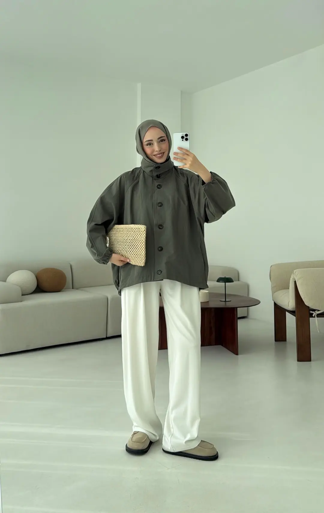 Dik Yaka Bomber Trençkot Haki - Görsel 7